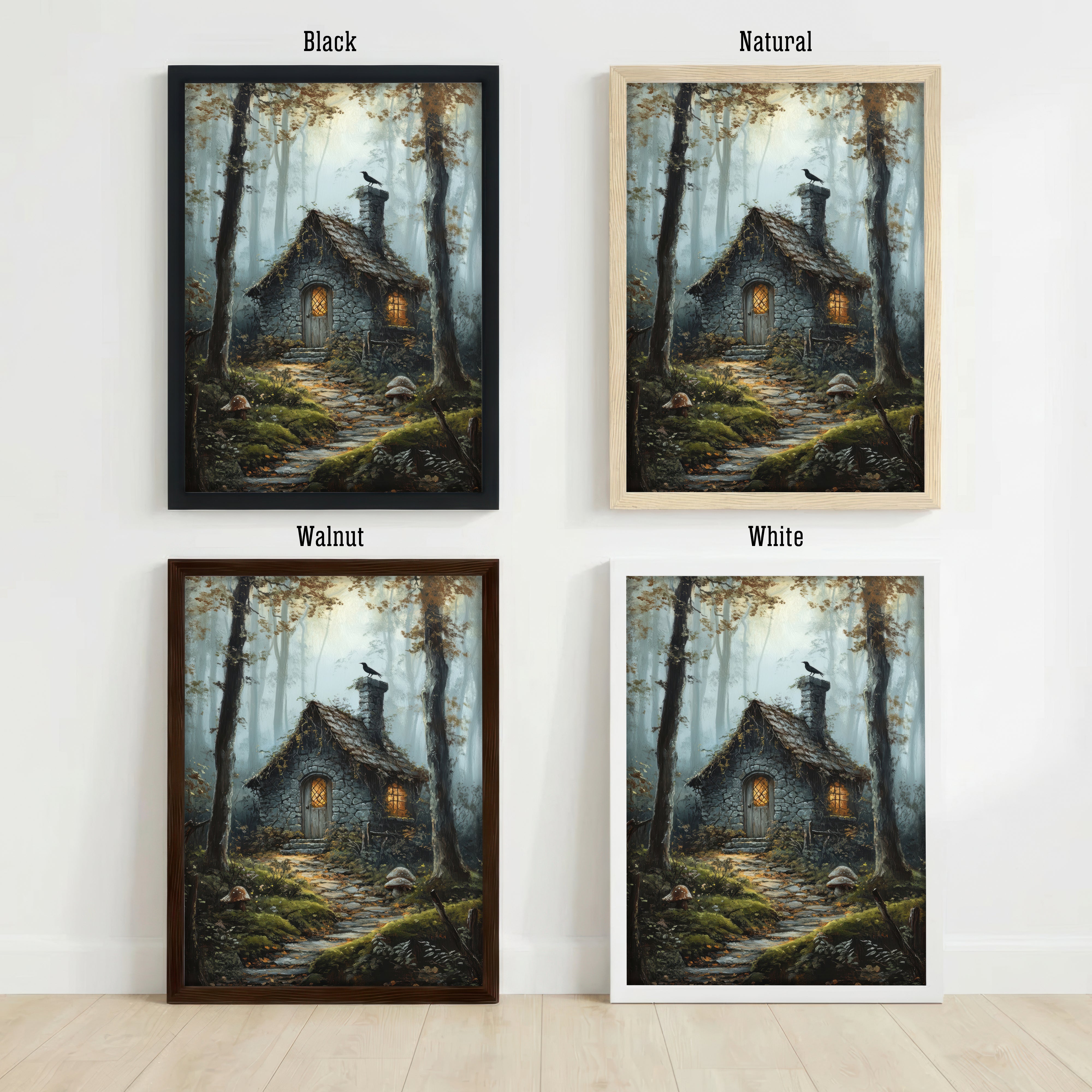 Misty Forest Cottage Art Print