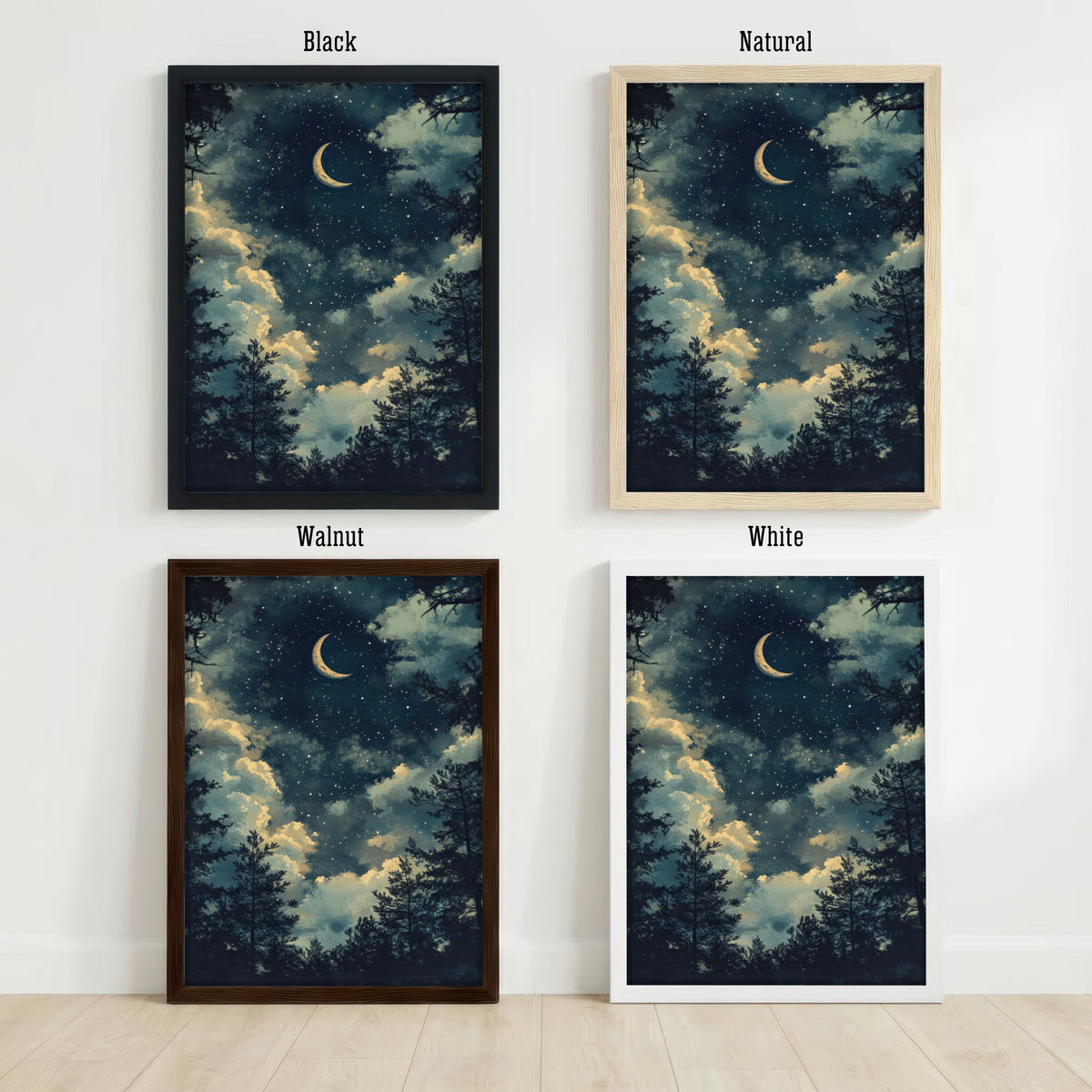 Moonlit Forest Crescent Moon Art Print