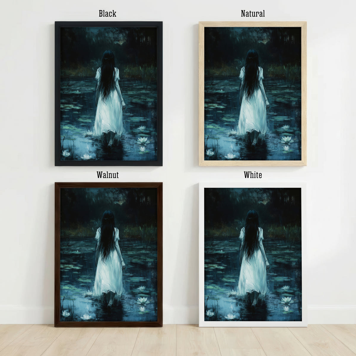 Gothic Girl Lily Pond Art Print