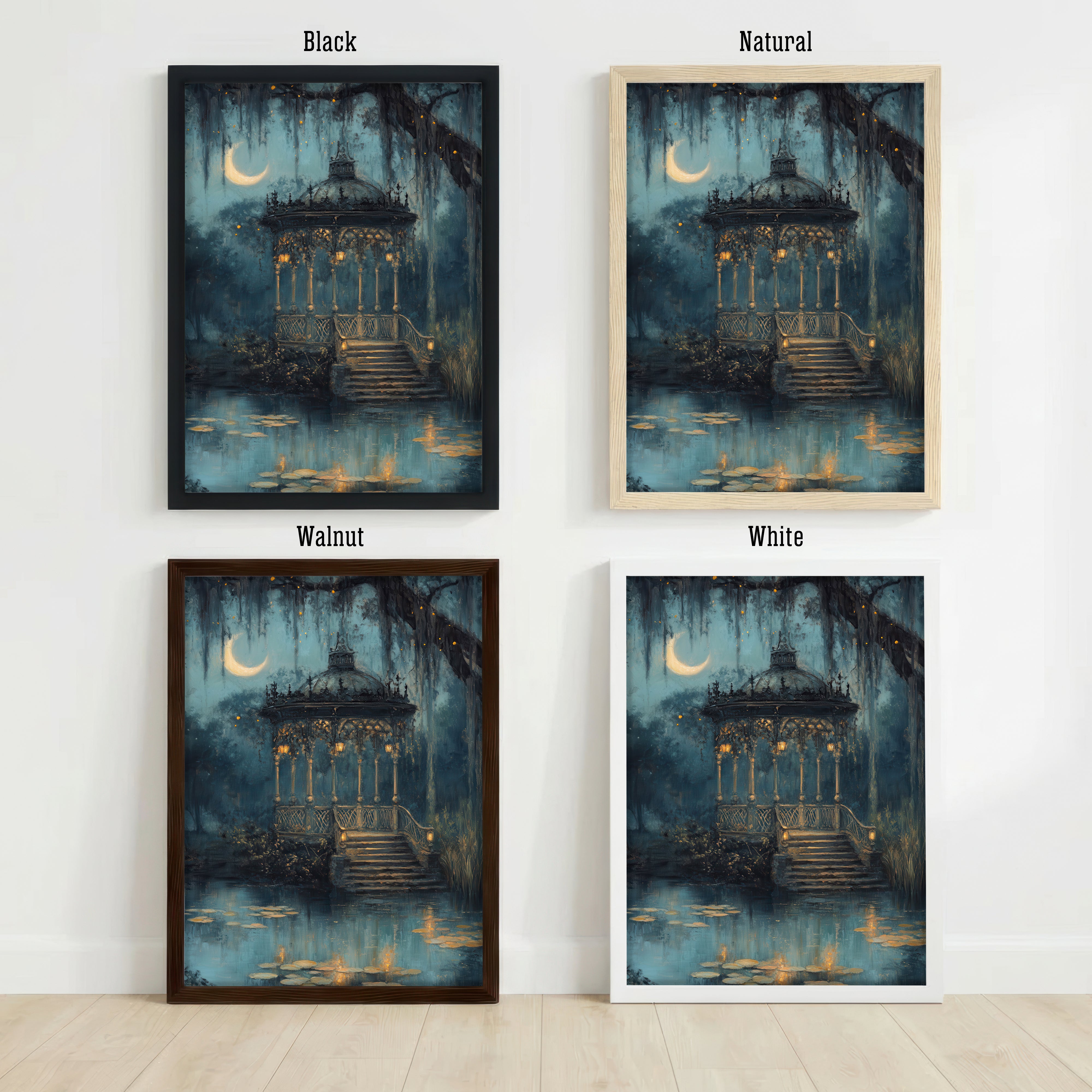 Moonlit Garden Gazebo Art Print