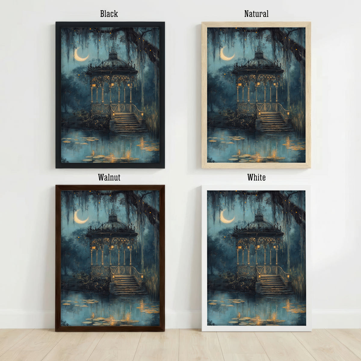 Moonlit Garden Gazebo Art Print