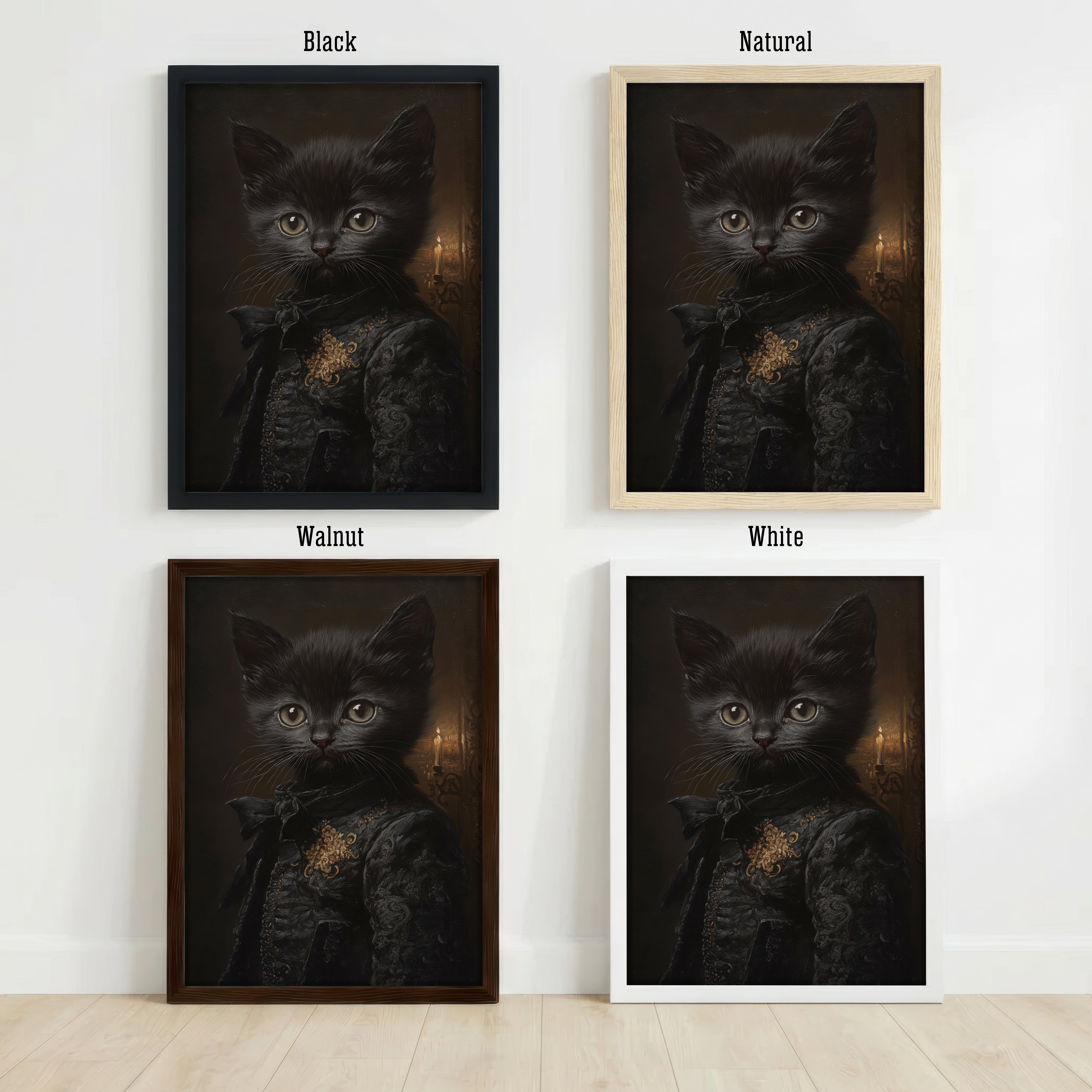 Gothic Black Cat Portrait Art Print