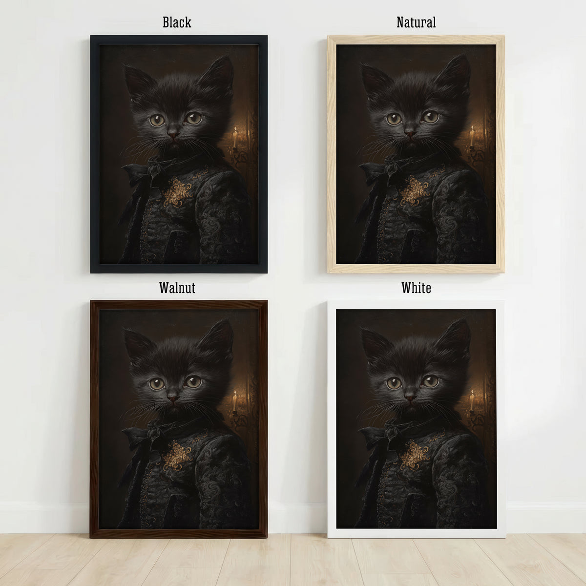 Gothic Black Cat Portrait Art Print