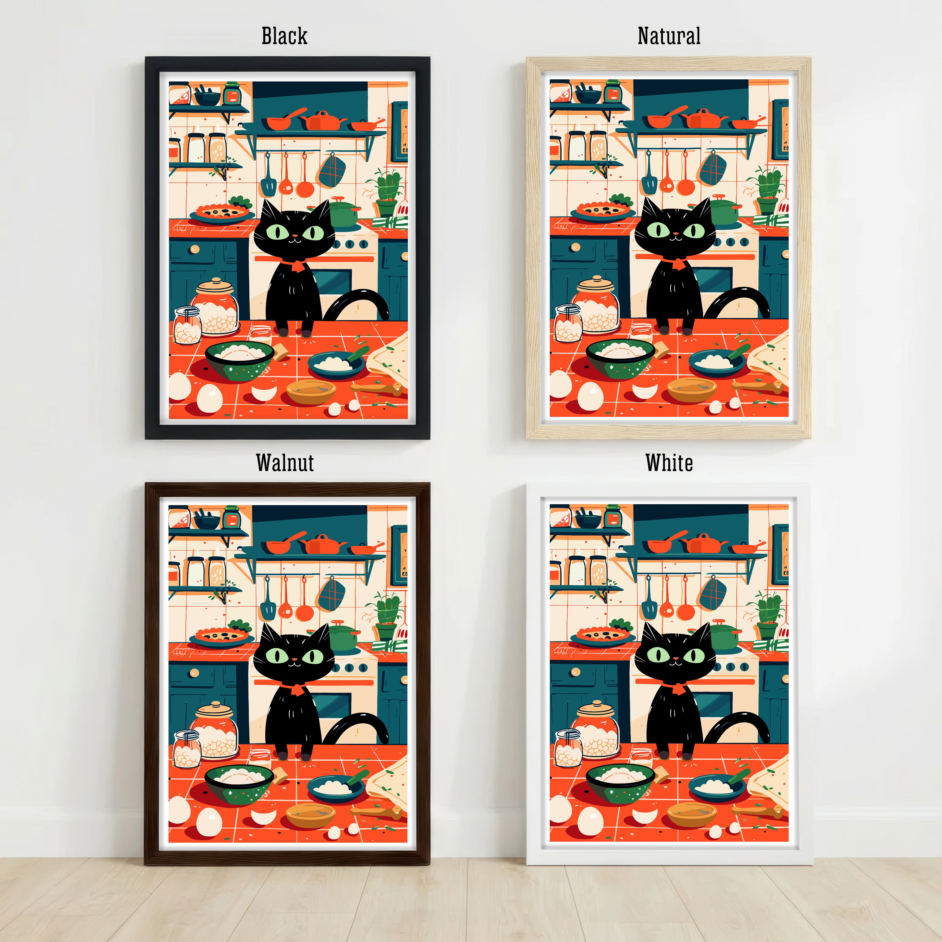 Black Cat Kitchen Art Print