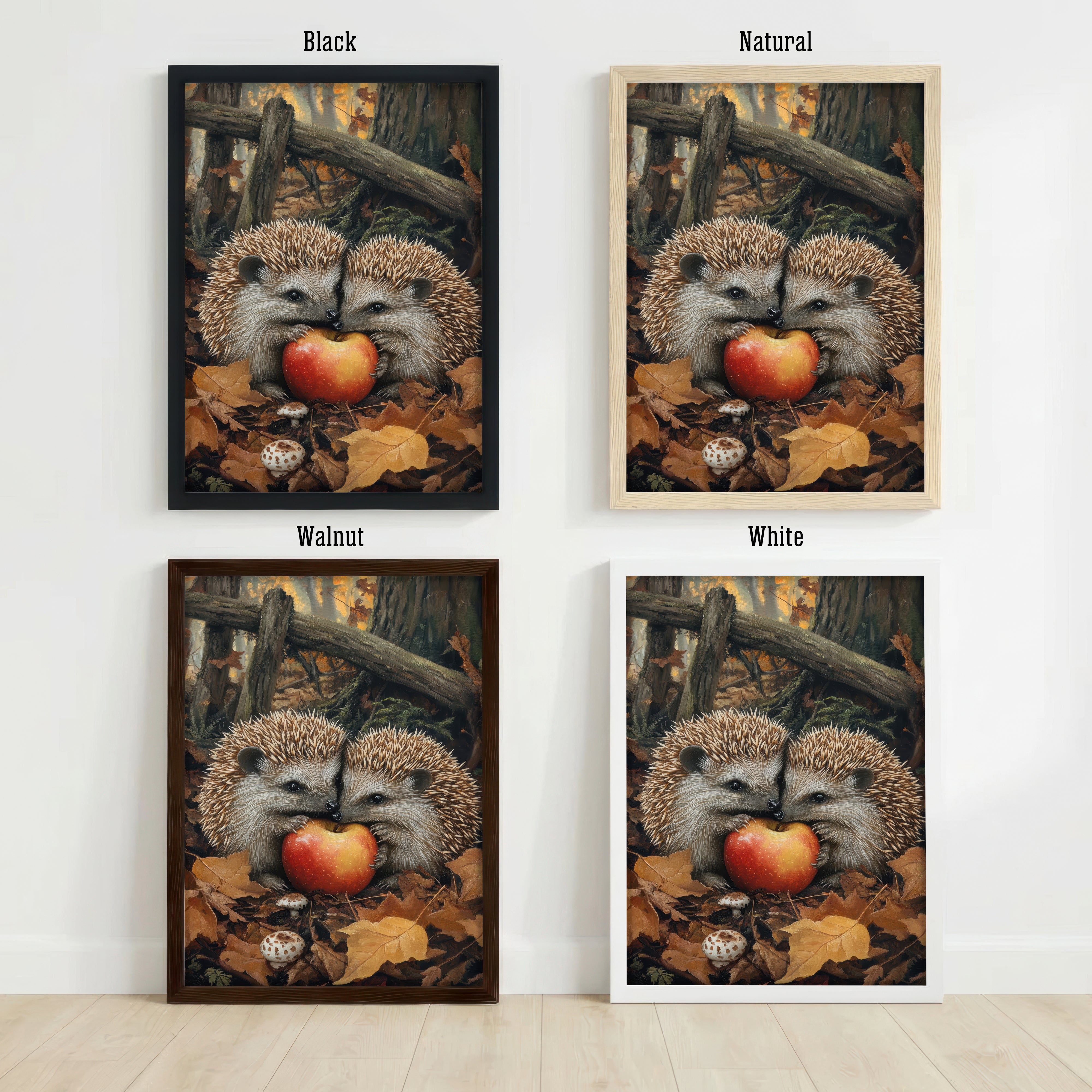 Hedgehogs Sharing an Apple Art Print
