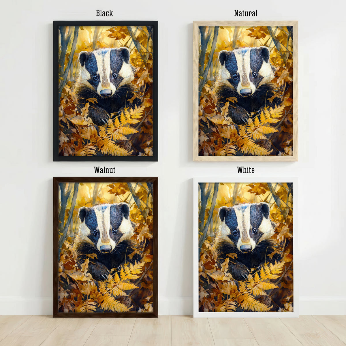 Badger Autumn Woodland Art Print