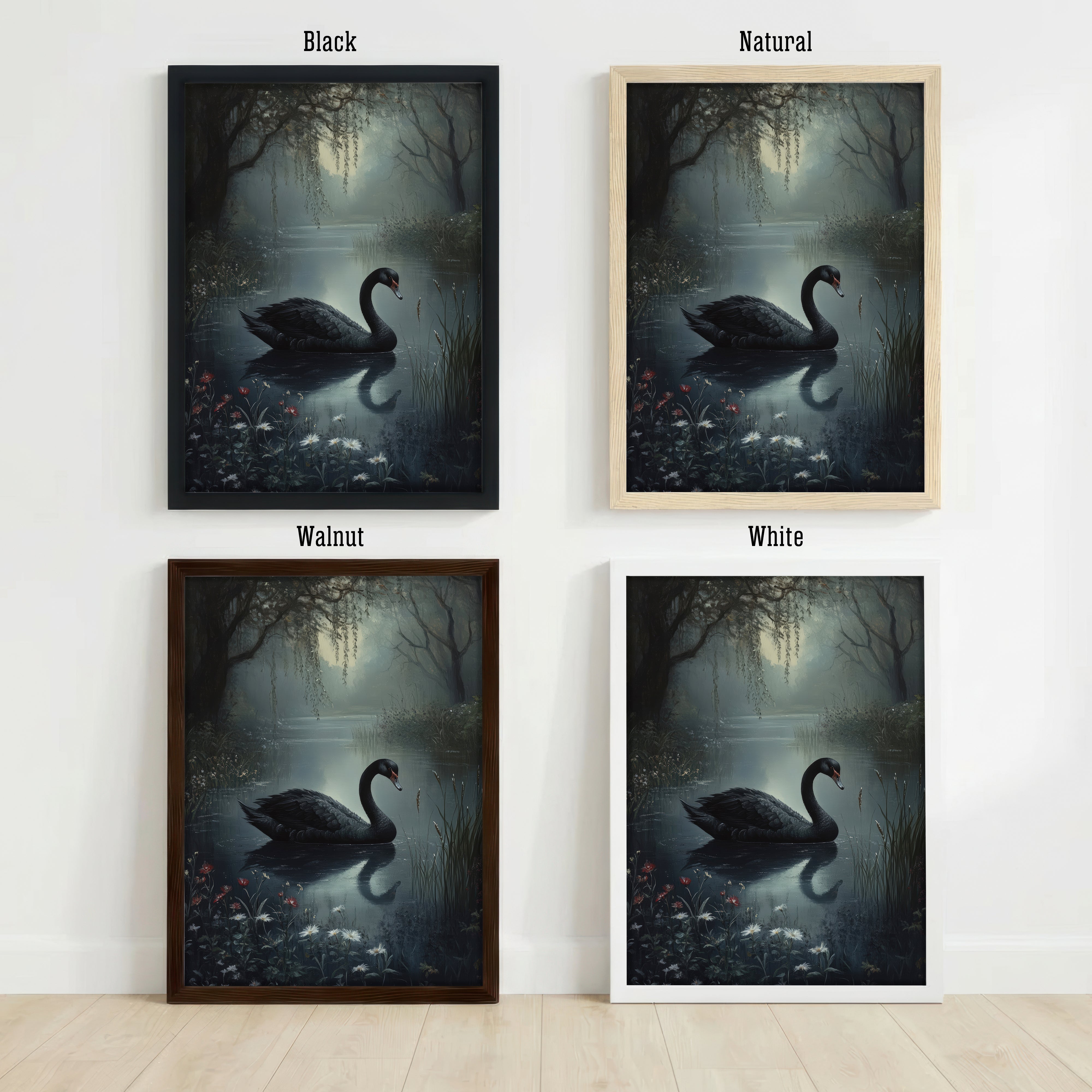Black Swan Woodland Art Print