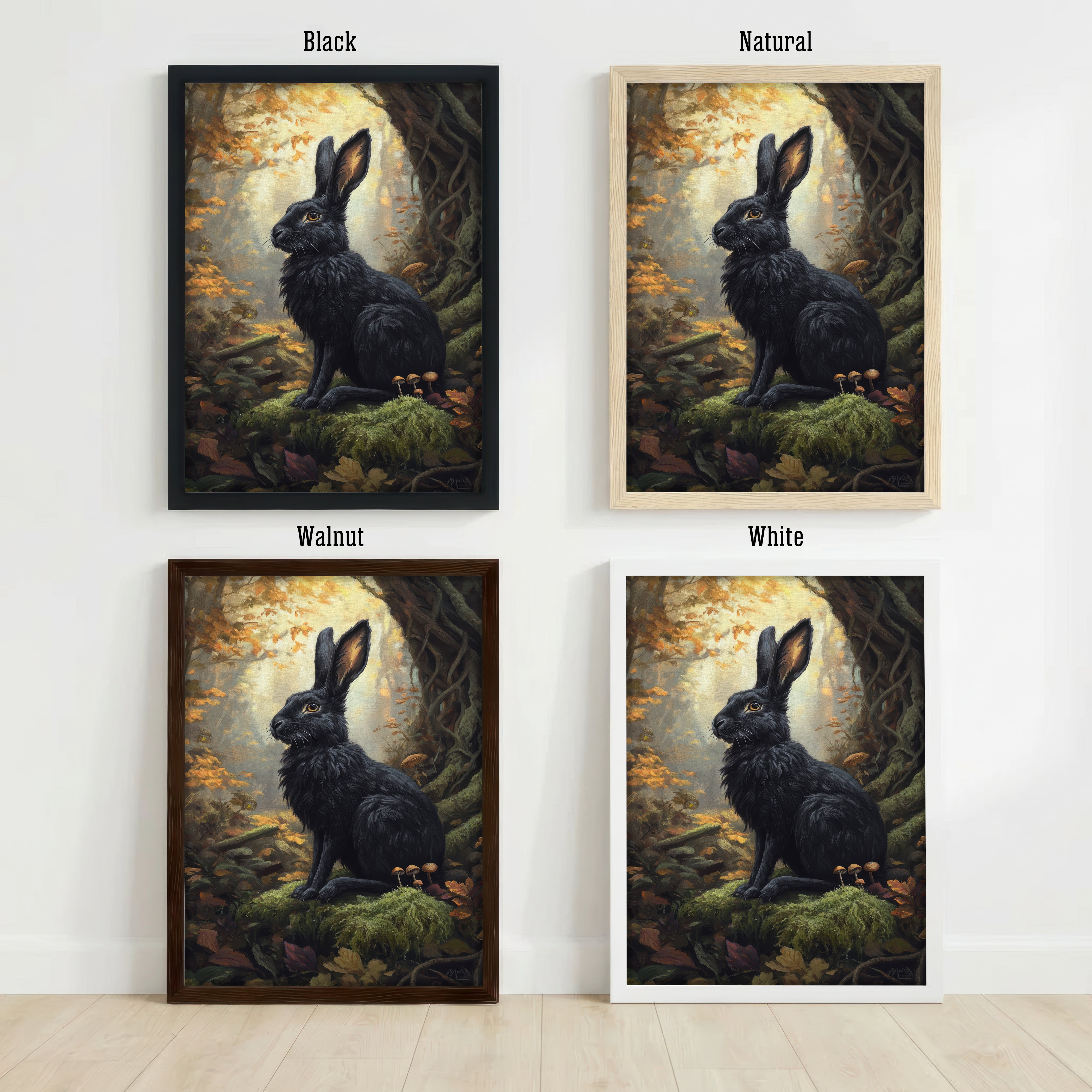 Black Rabbit Woodland Art Print