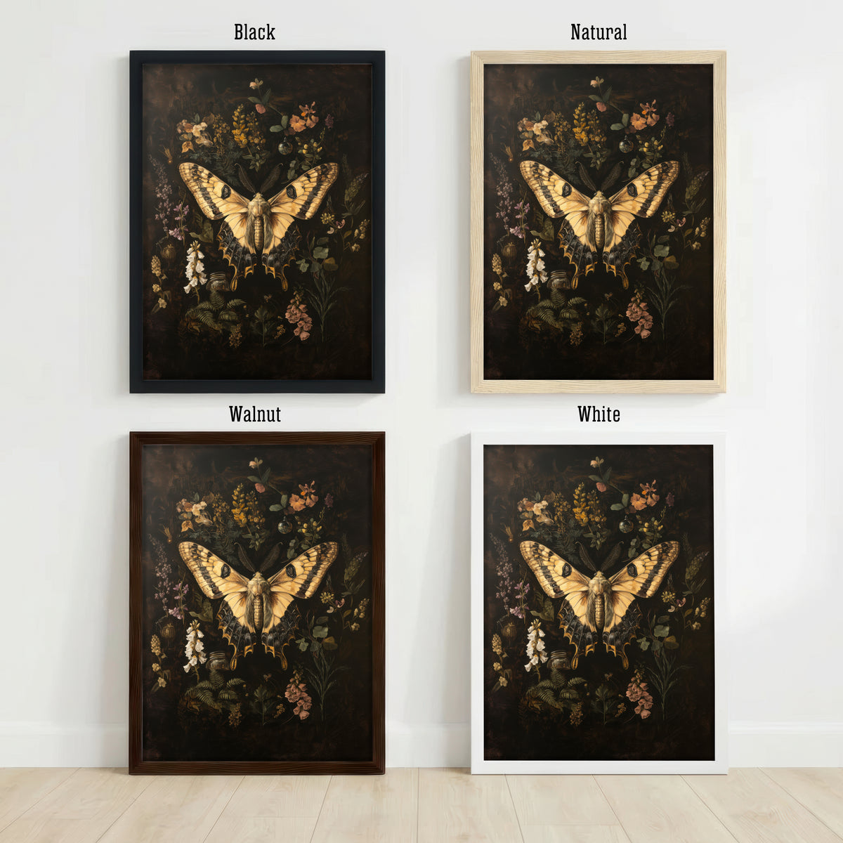 Moth Botanical Dark Academia Art Print