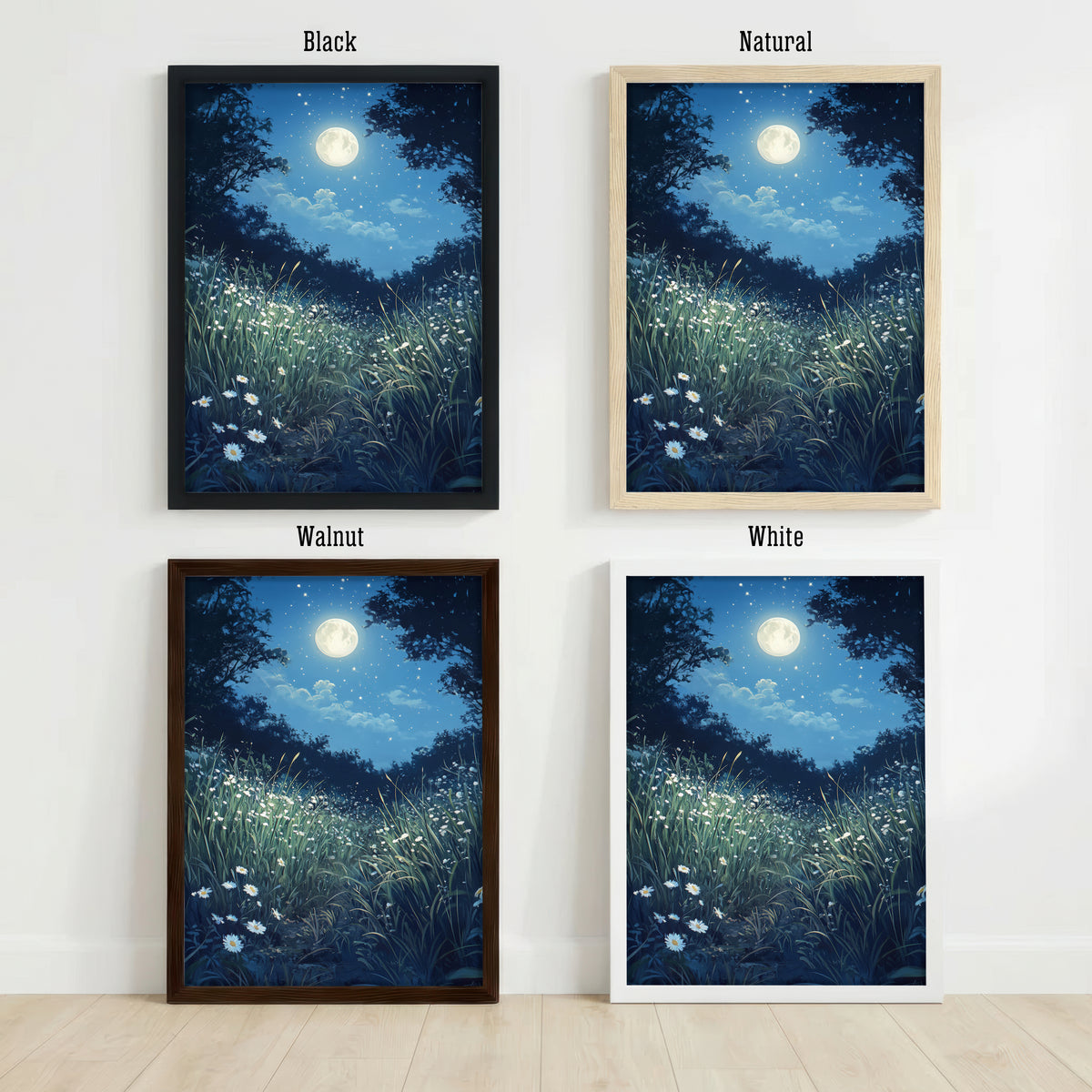 Moonlit Daisy Meadow Art Print