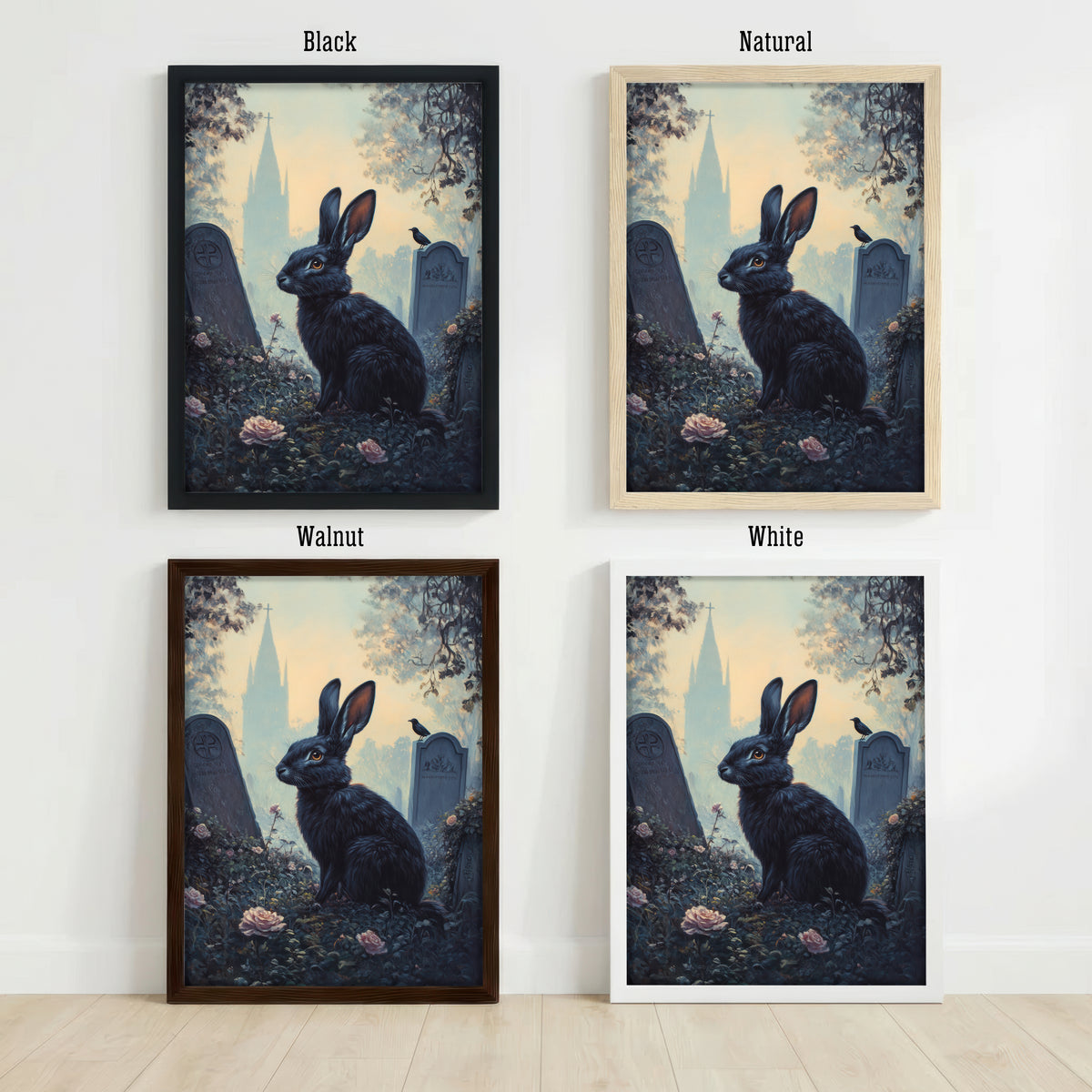 Gothic Black Rabbit Art Print