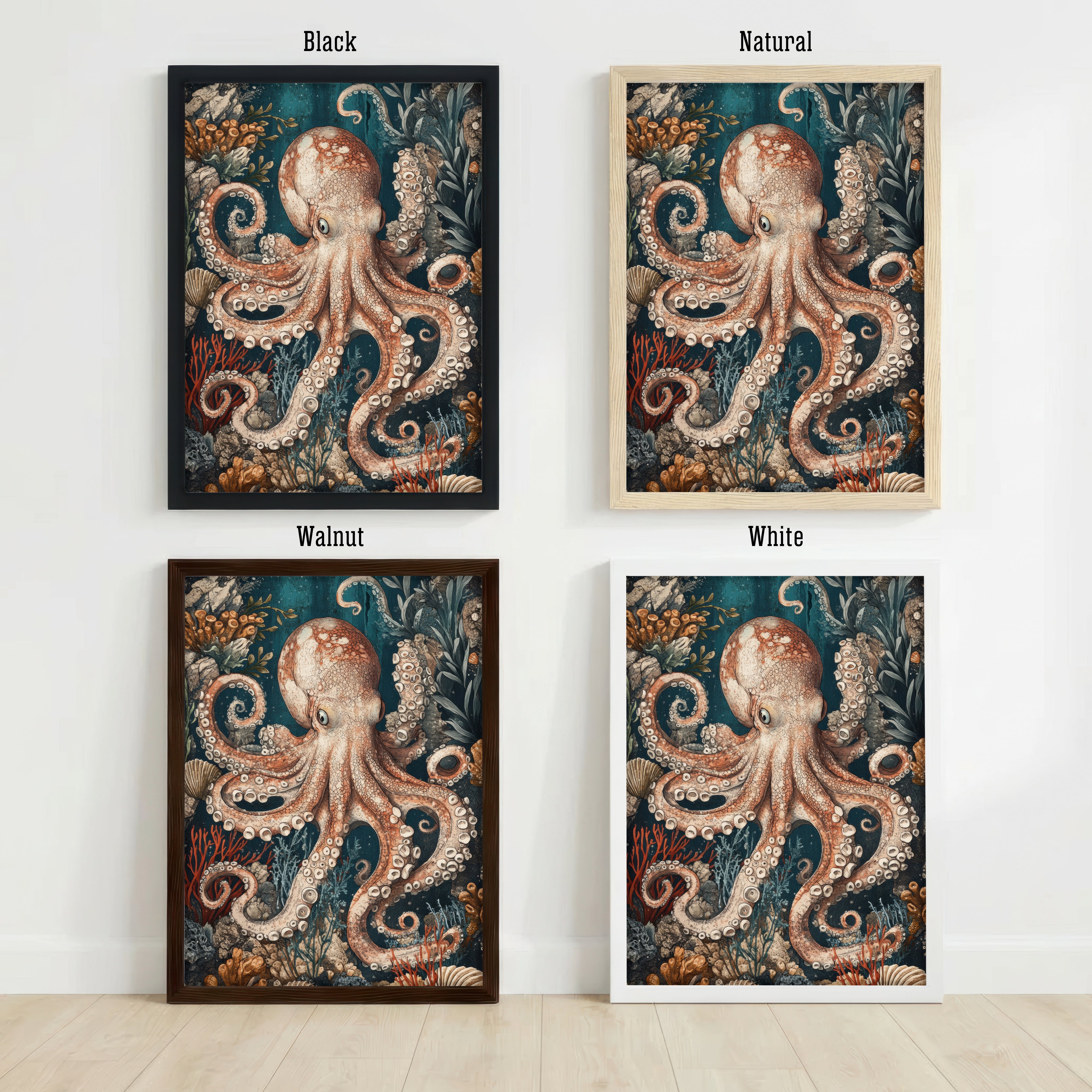 Octopus Underwater Vintage Art Print