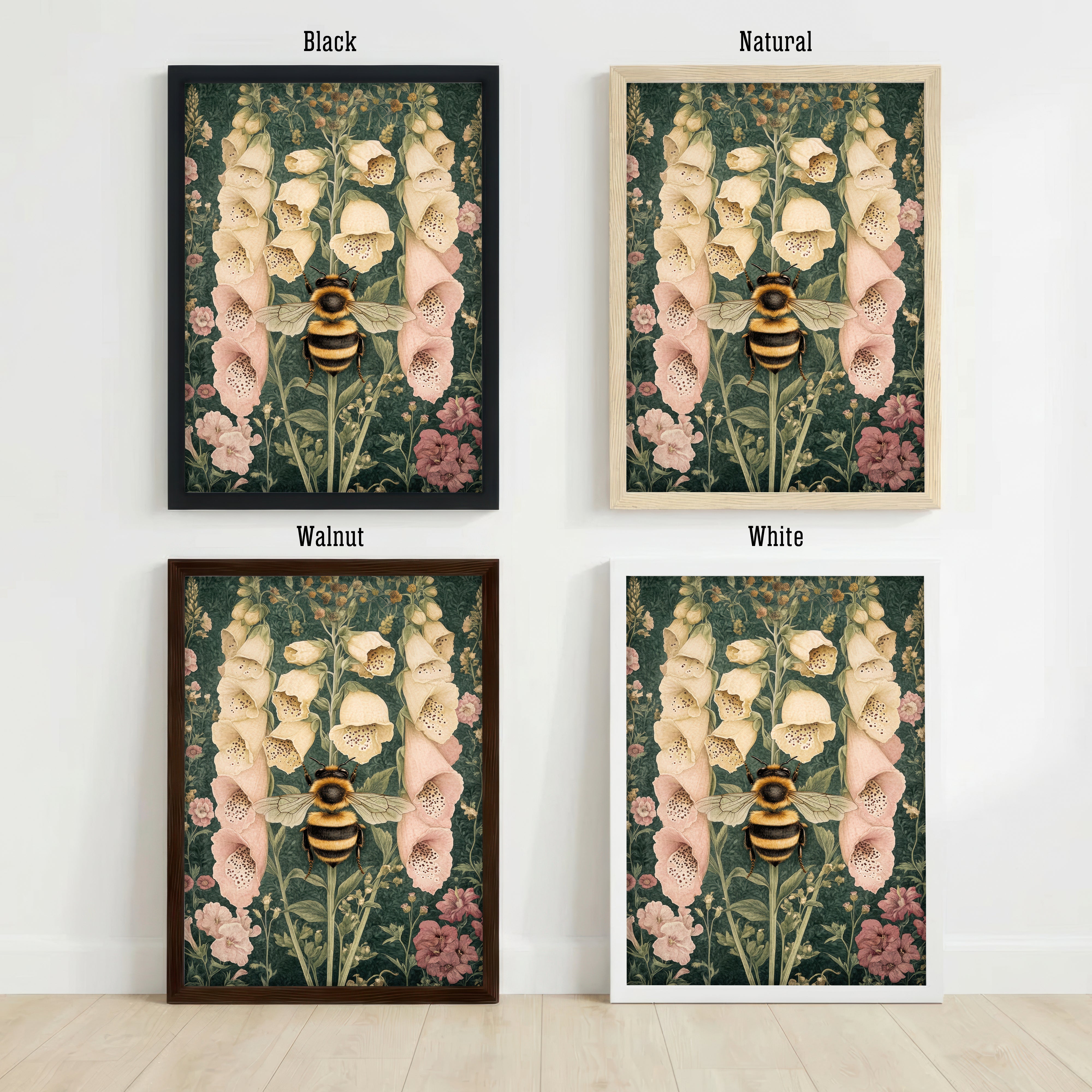 Bumblebee Foxglove Botanical Art Print