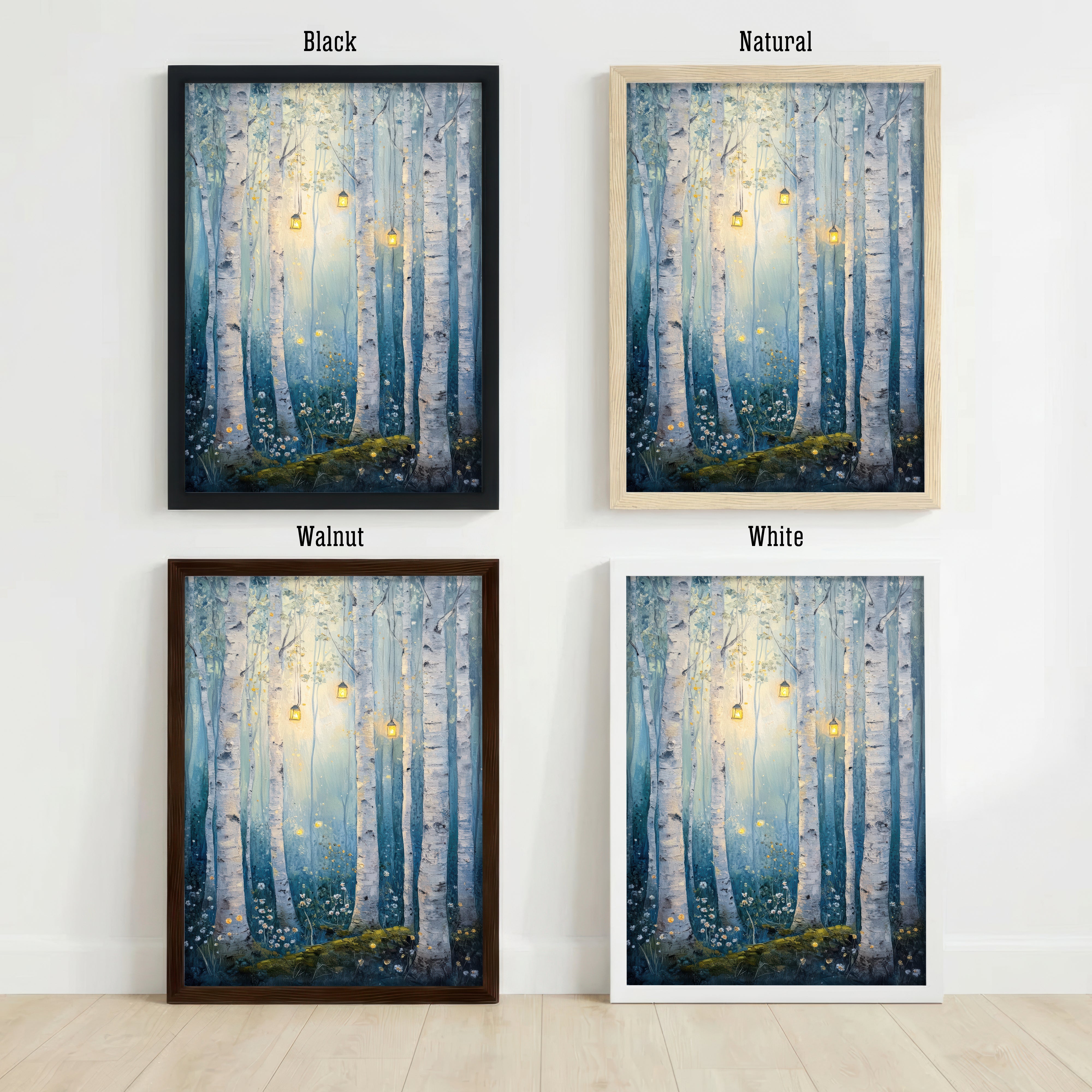 Enchanted Birch Forest Lantern Art Print