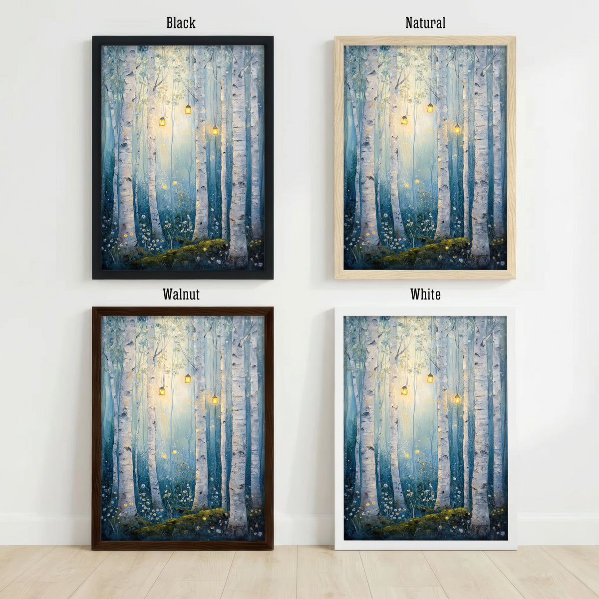 Enchanted Birch Forest Lantern Art Print