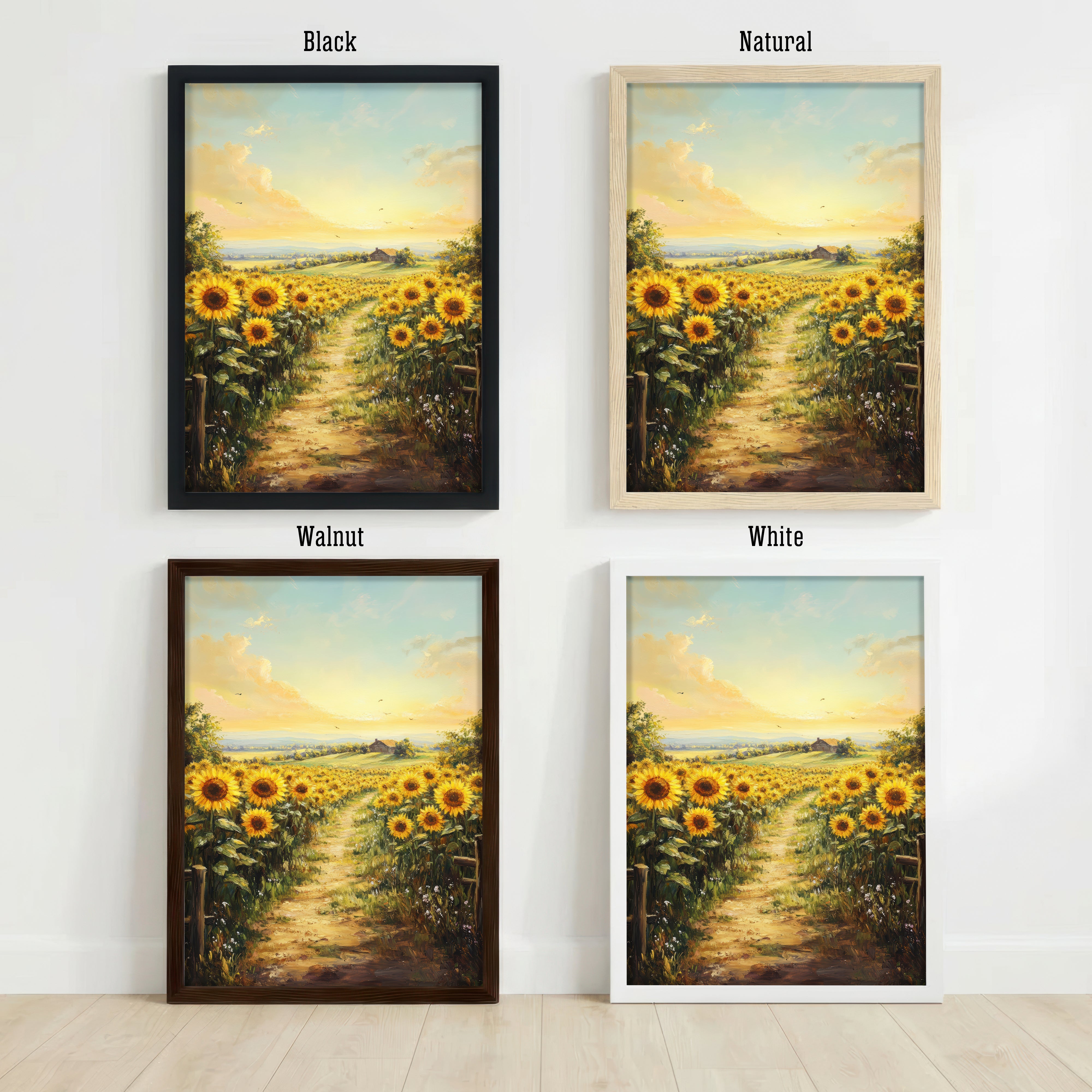 Sunflower Field Country Path Art Print