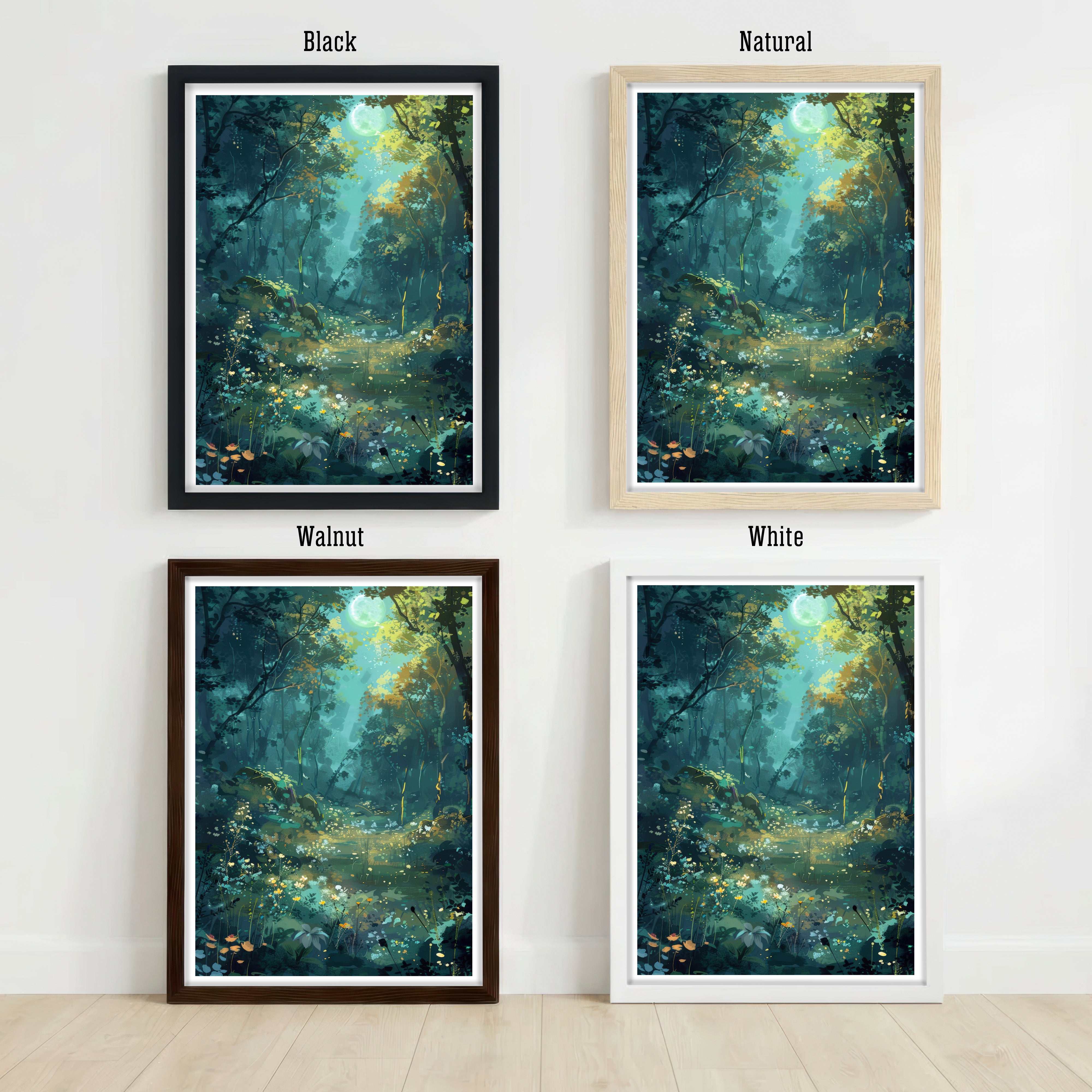 Moonlit Woodland Pond Art Print