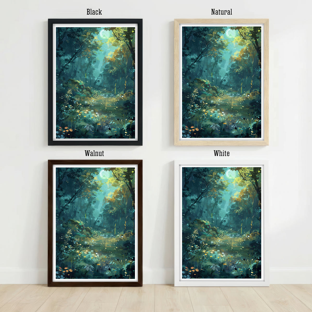 Moonlit Woodland Pond Art Print