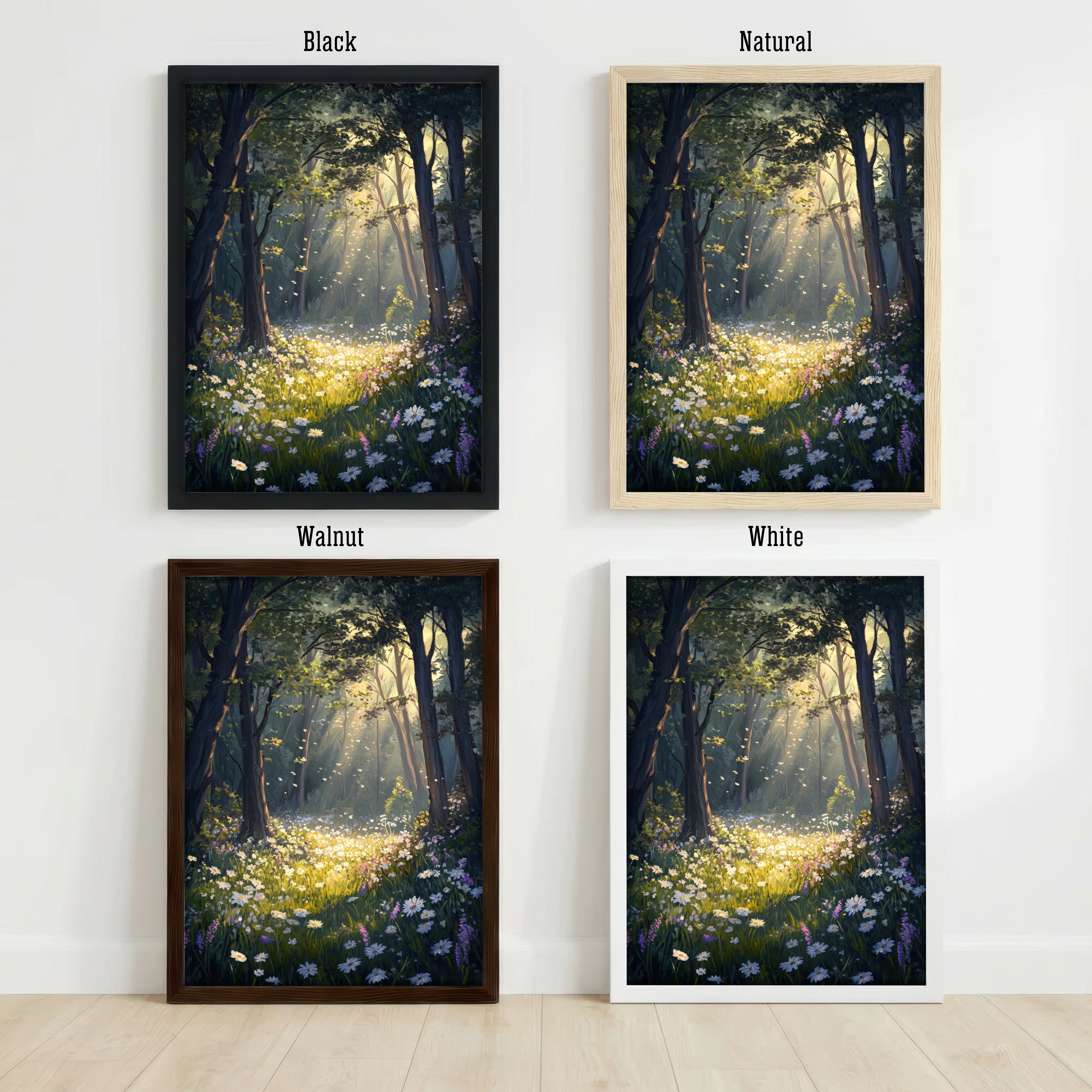 Sunlit Woodland Wildflower Art Print