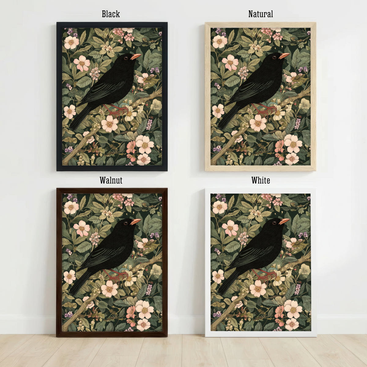 Blackbird Floral Art Print