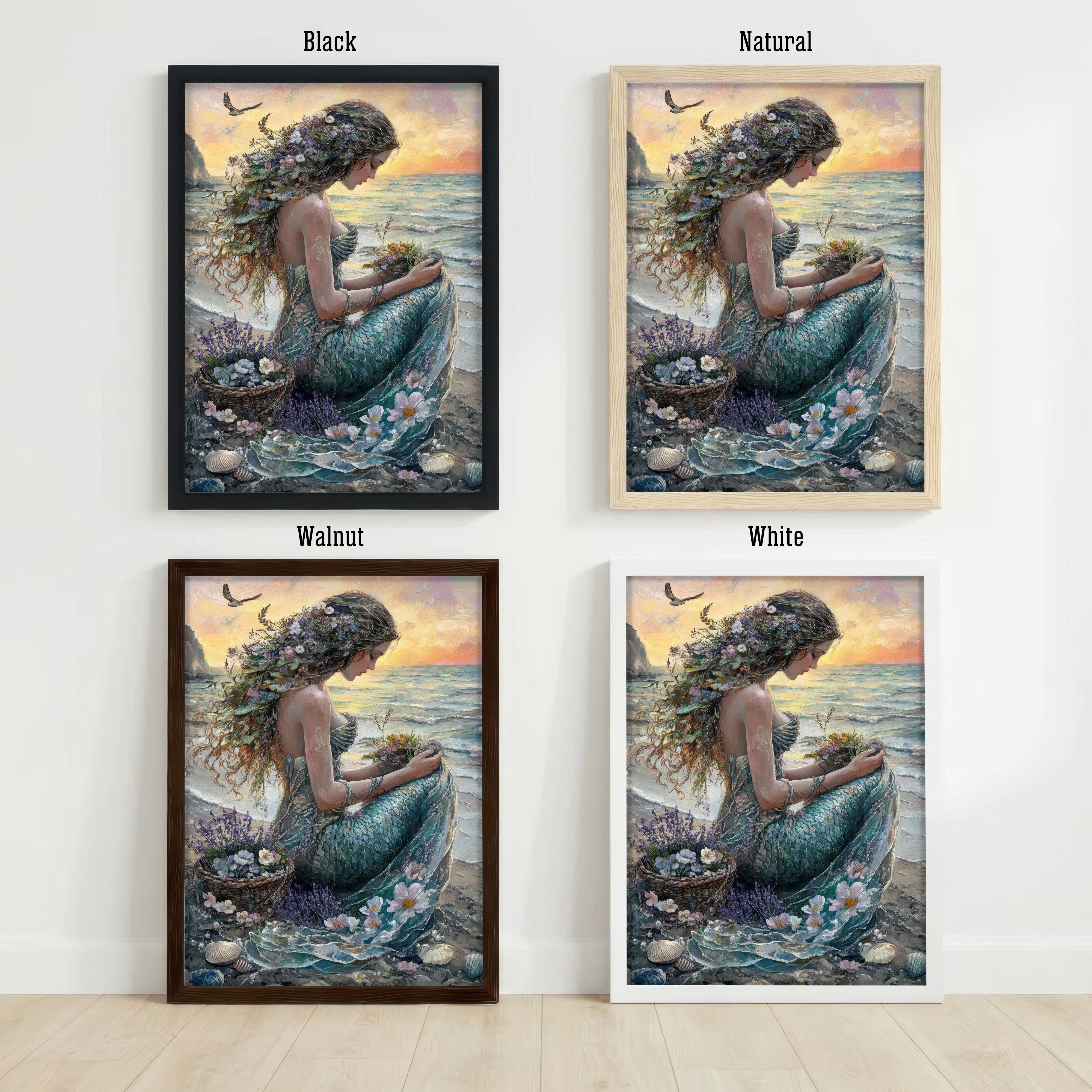 Floral Mermaid Ocean Art Print