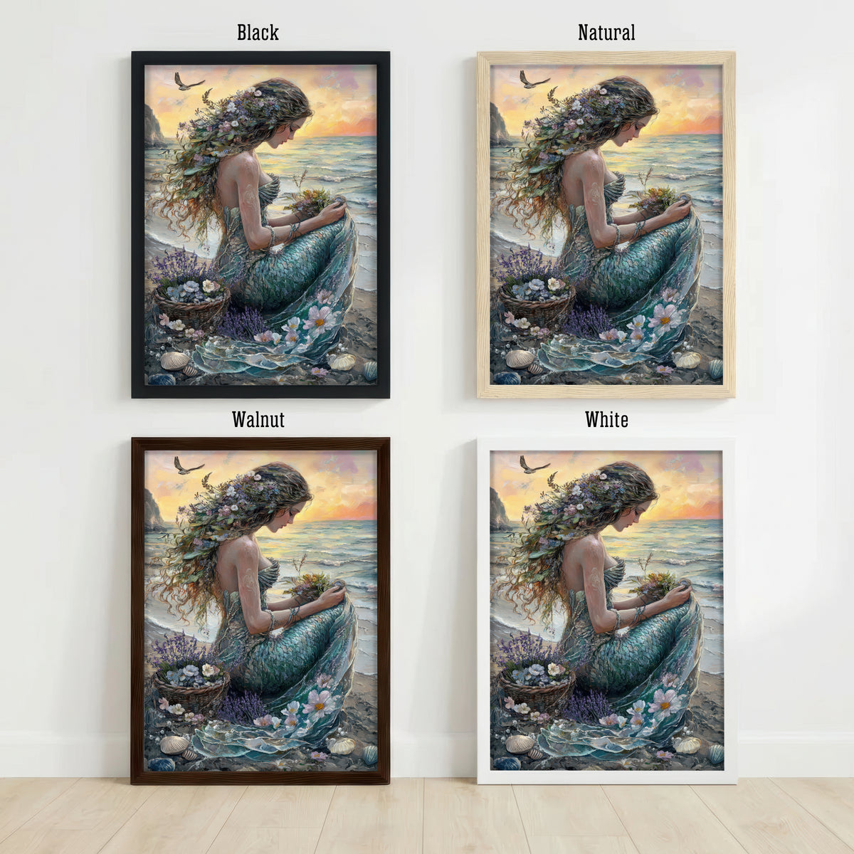 Floral Mermaid Ocean Art Print