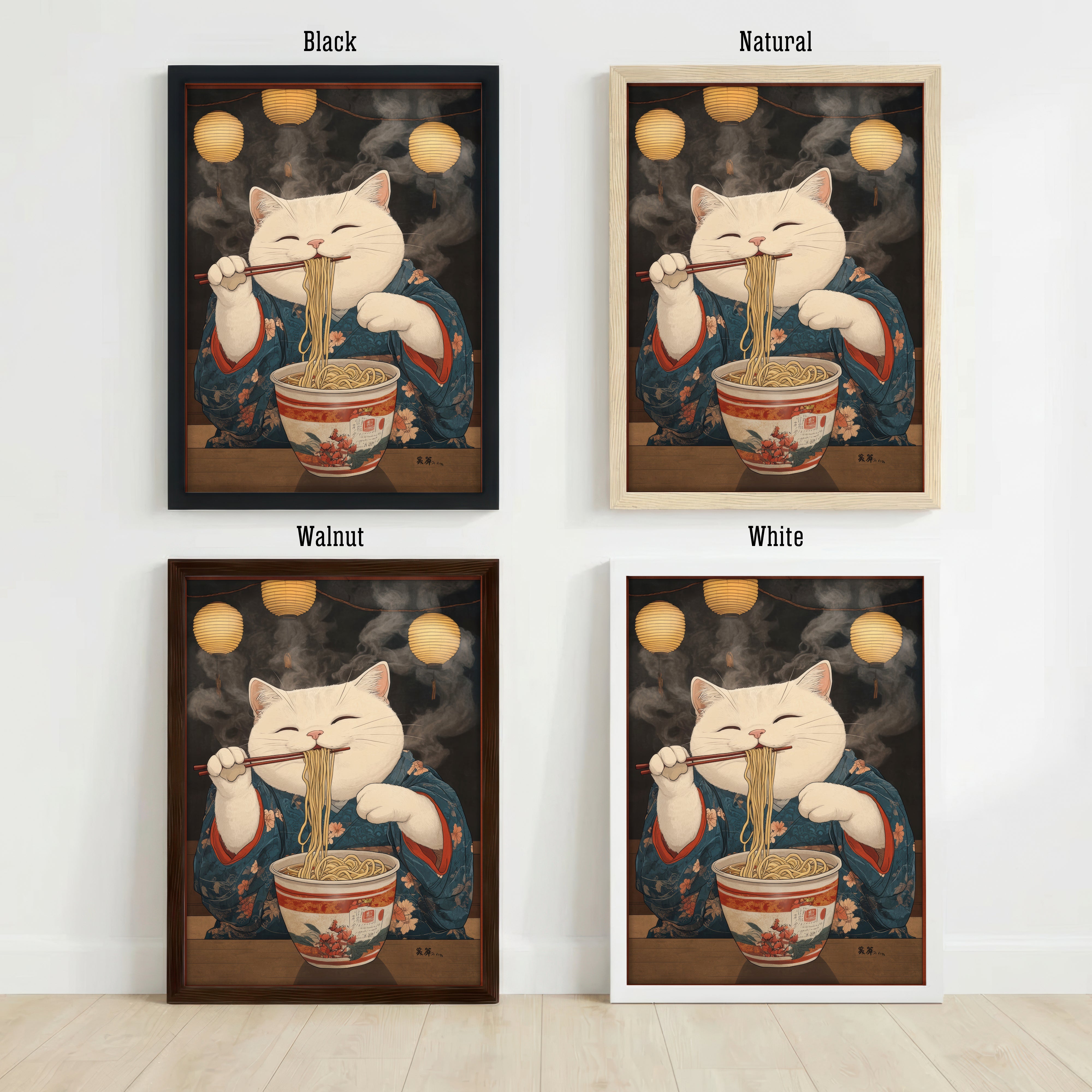 Japanese Cat Ramen Art Print