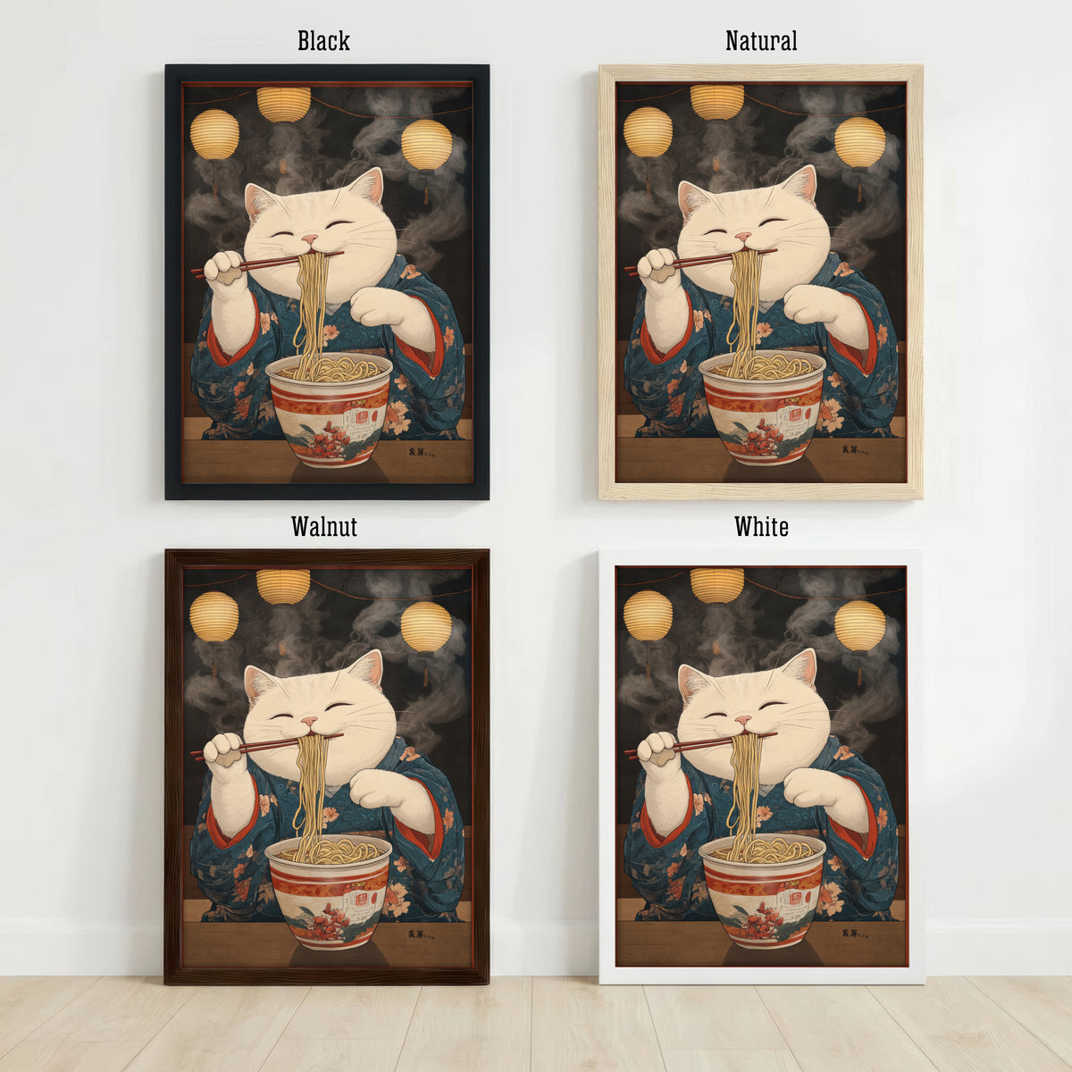 Japanese Cat Ramen Art Print