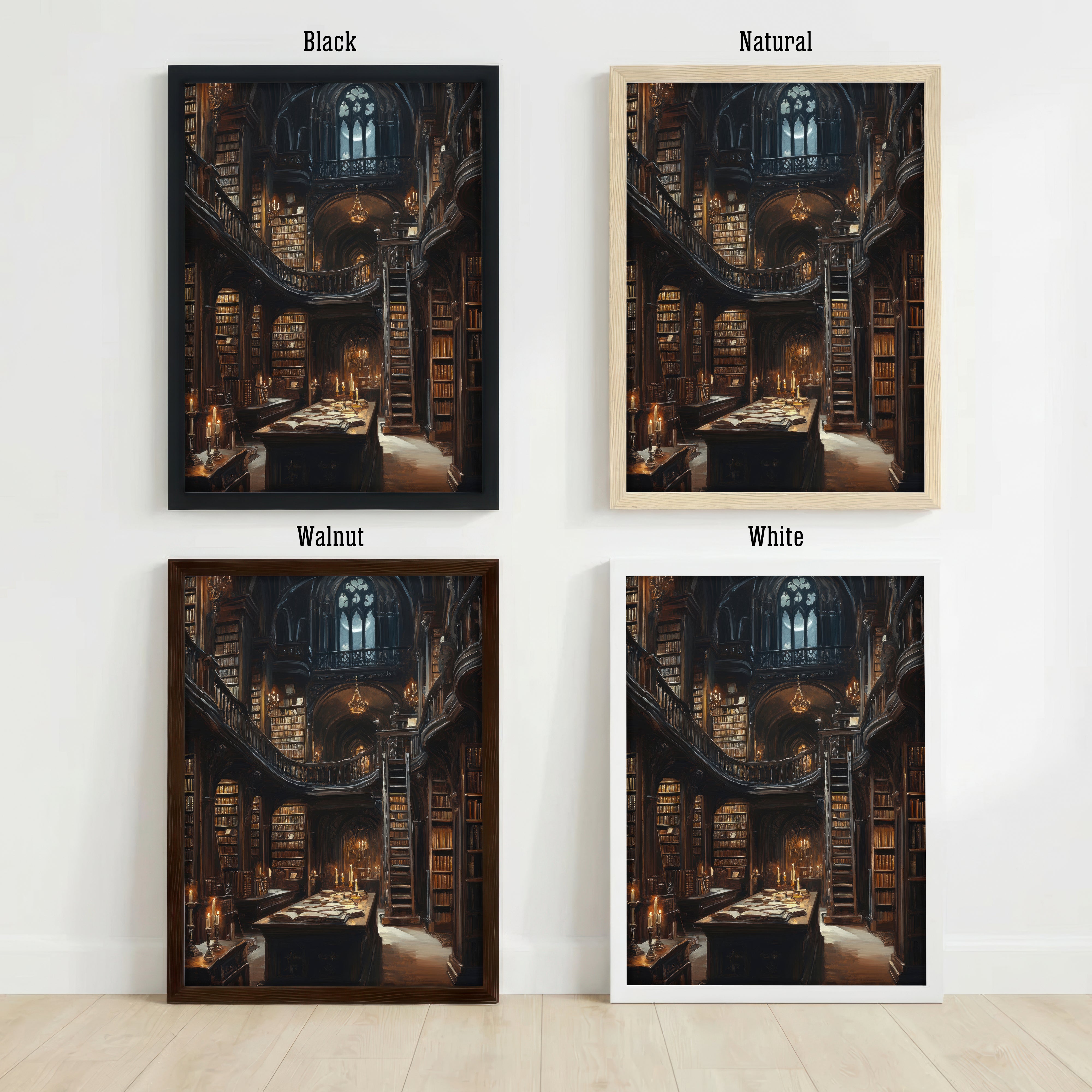Gothic Candlelit Library Art Print