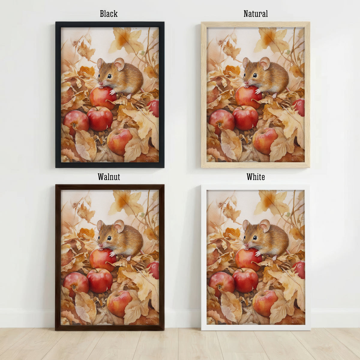Mouse Among Apples Watercolour Art Print