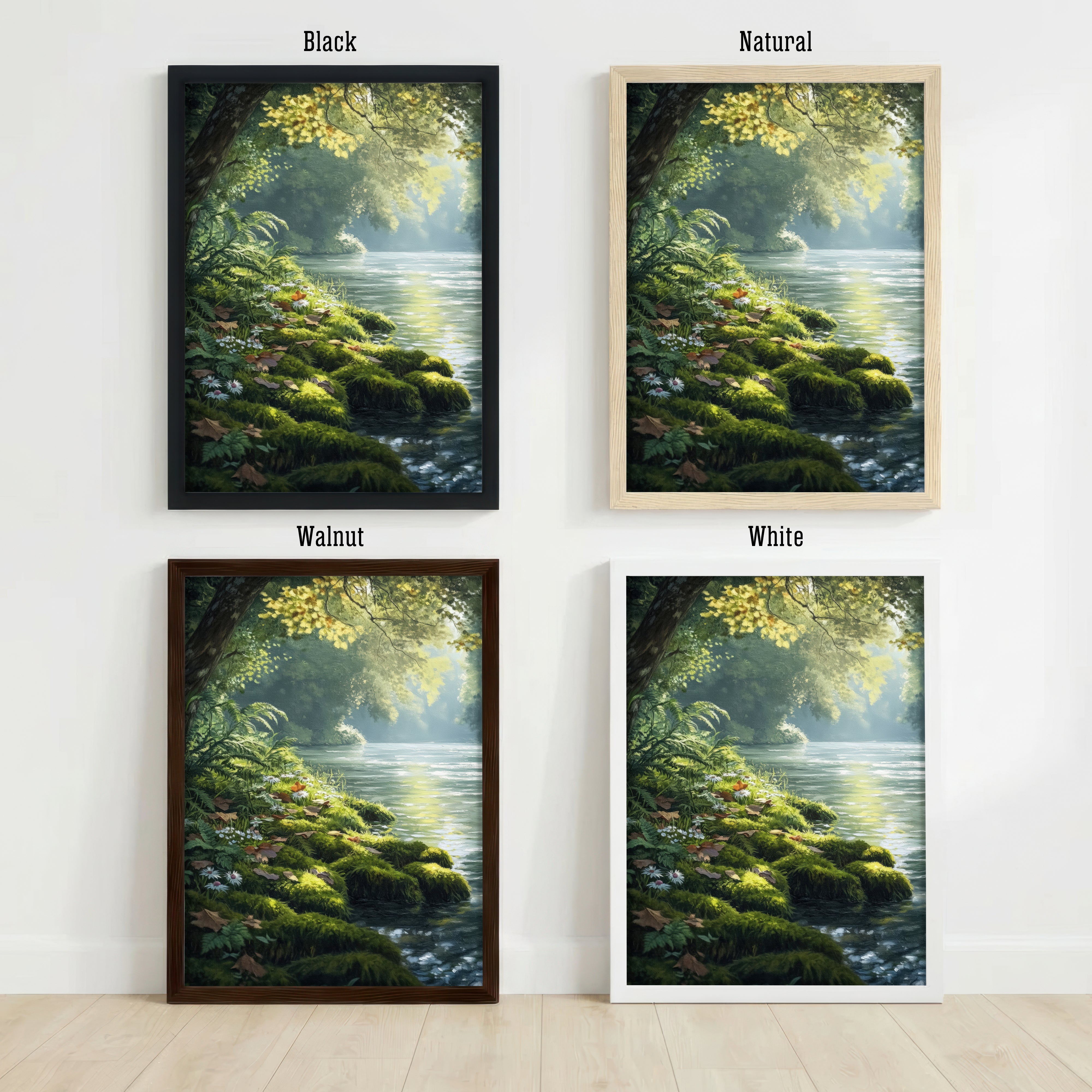 Sunlit Woodland Stream Art Print
