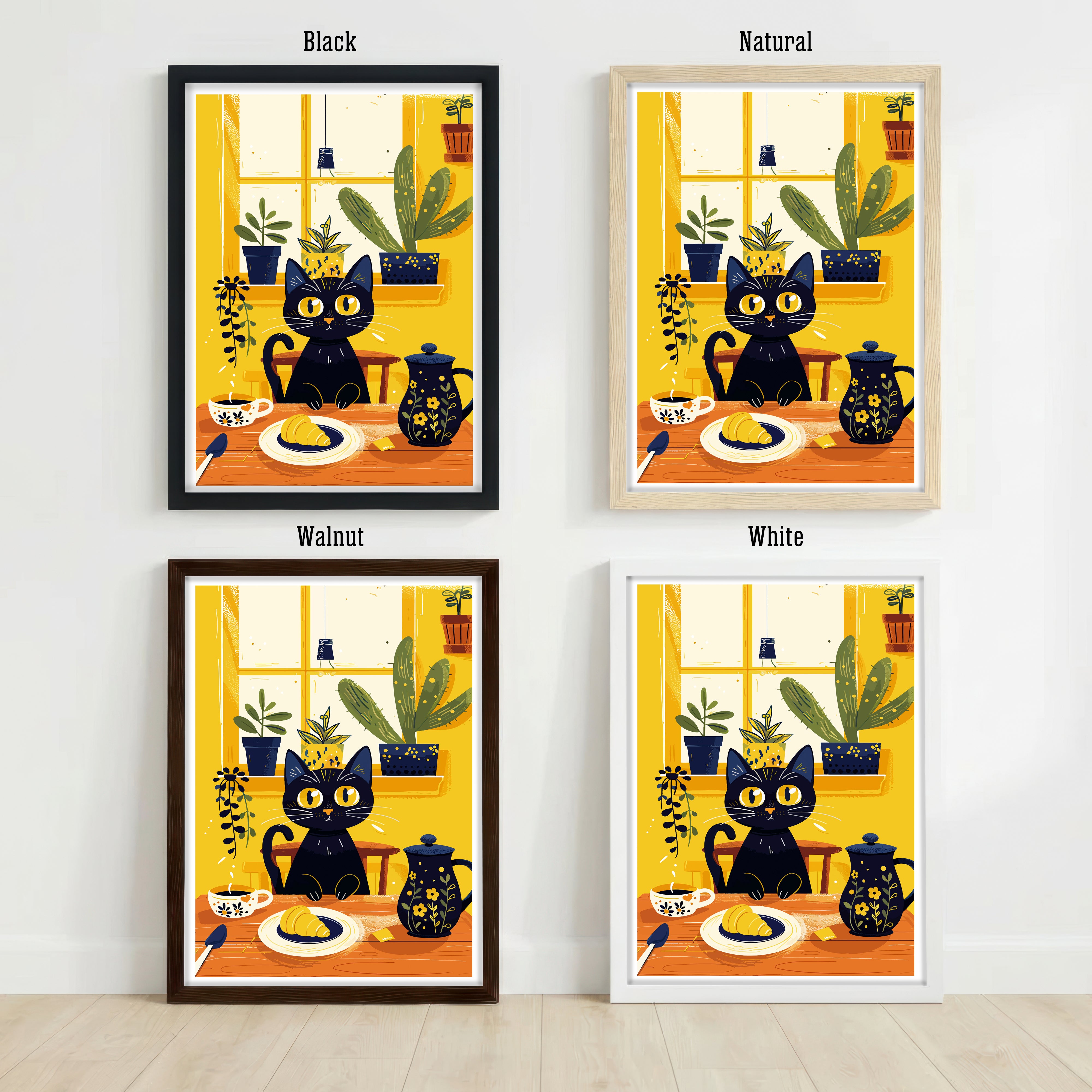 Black Cat Breakfast Art Print