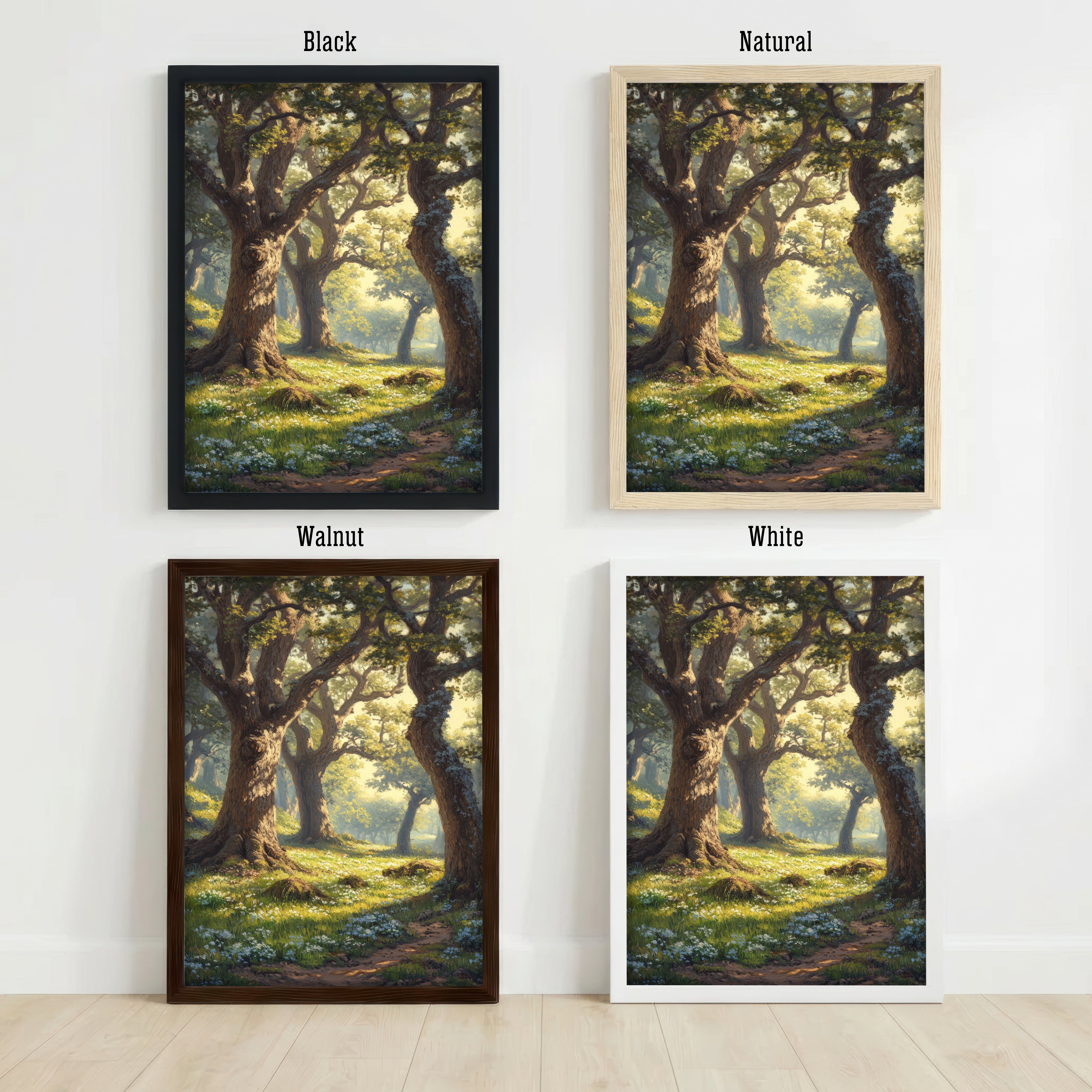 Sunlit Woodland Path Art Print