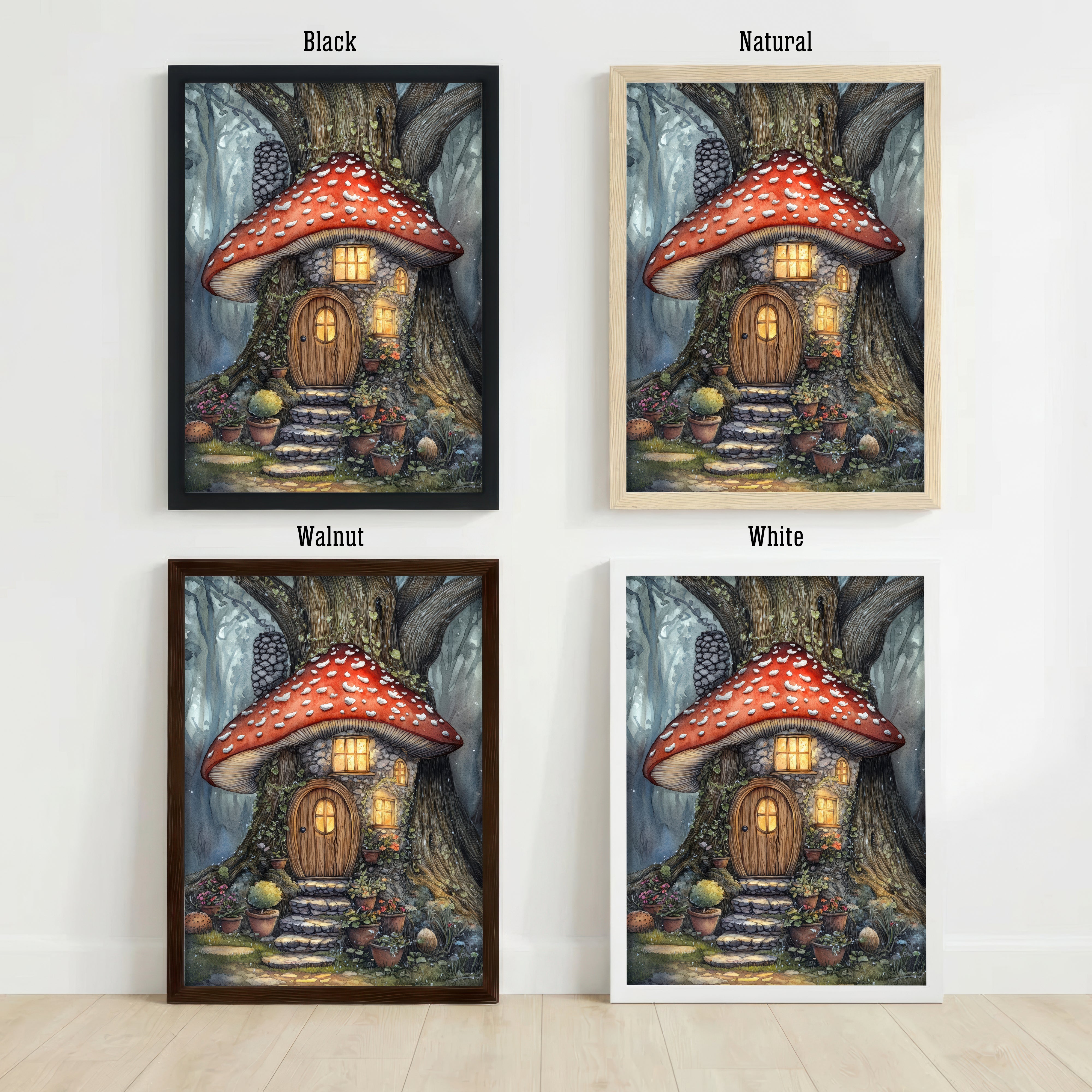 Whimsical Mushroom Cottage Art Print