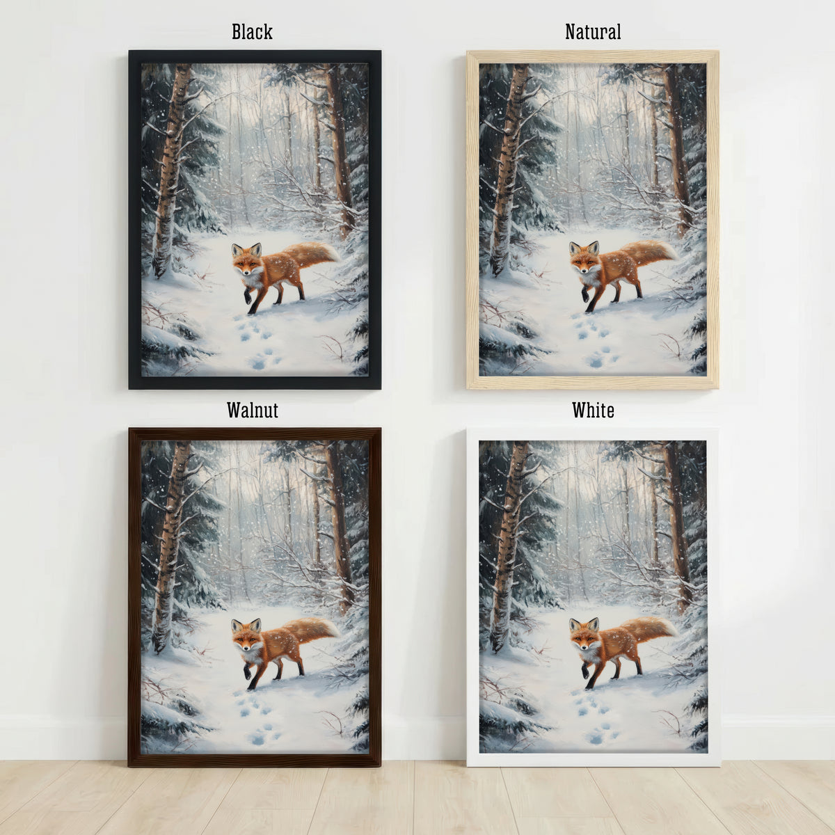 Snowy Woodland Fox Art Print