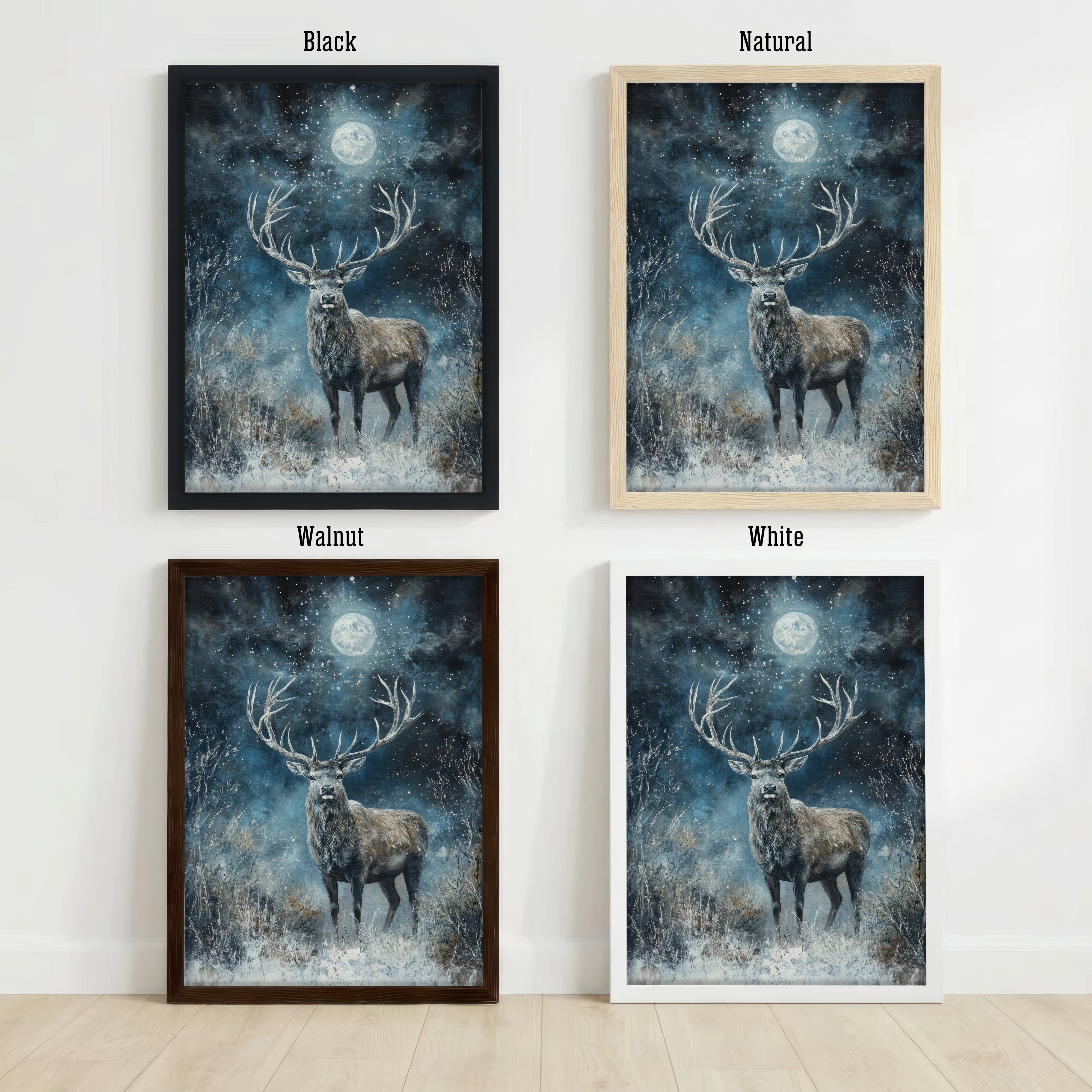 Moonlit Stag Woodland Art Print