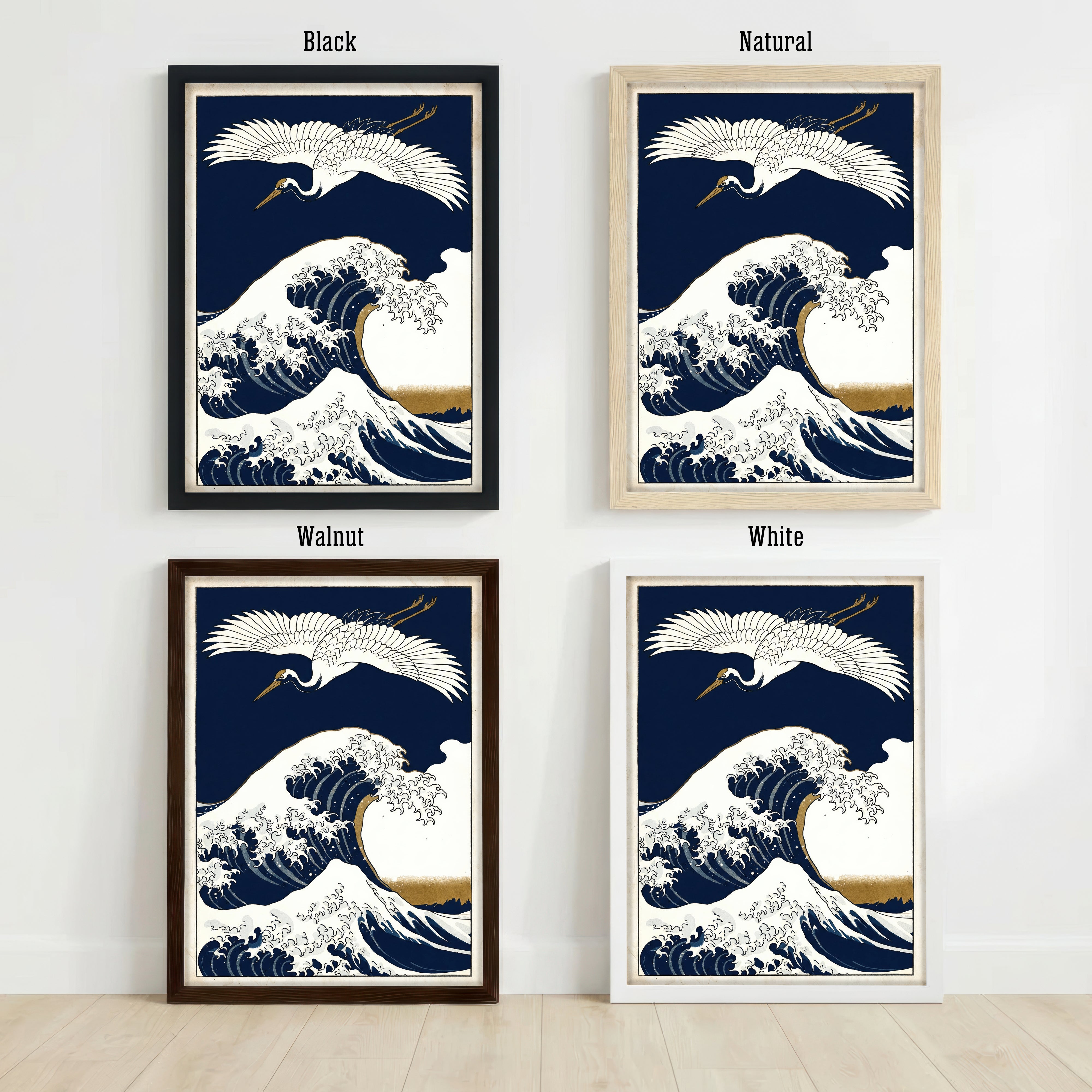 Japanese Heron and Wave Art Print