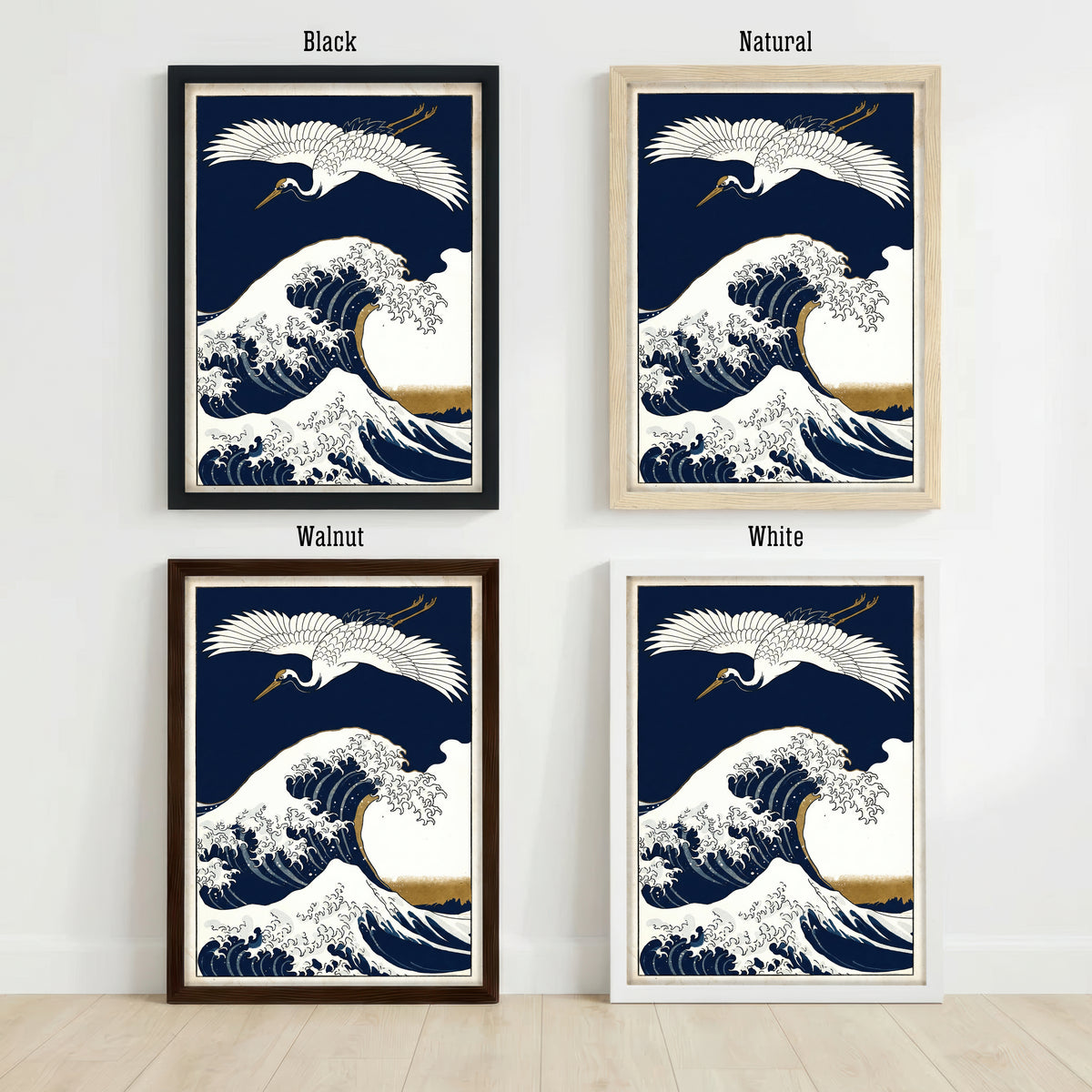 Japanese Heron and Wave Art Print