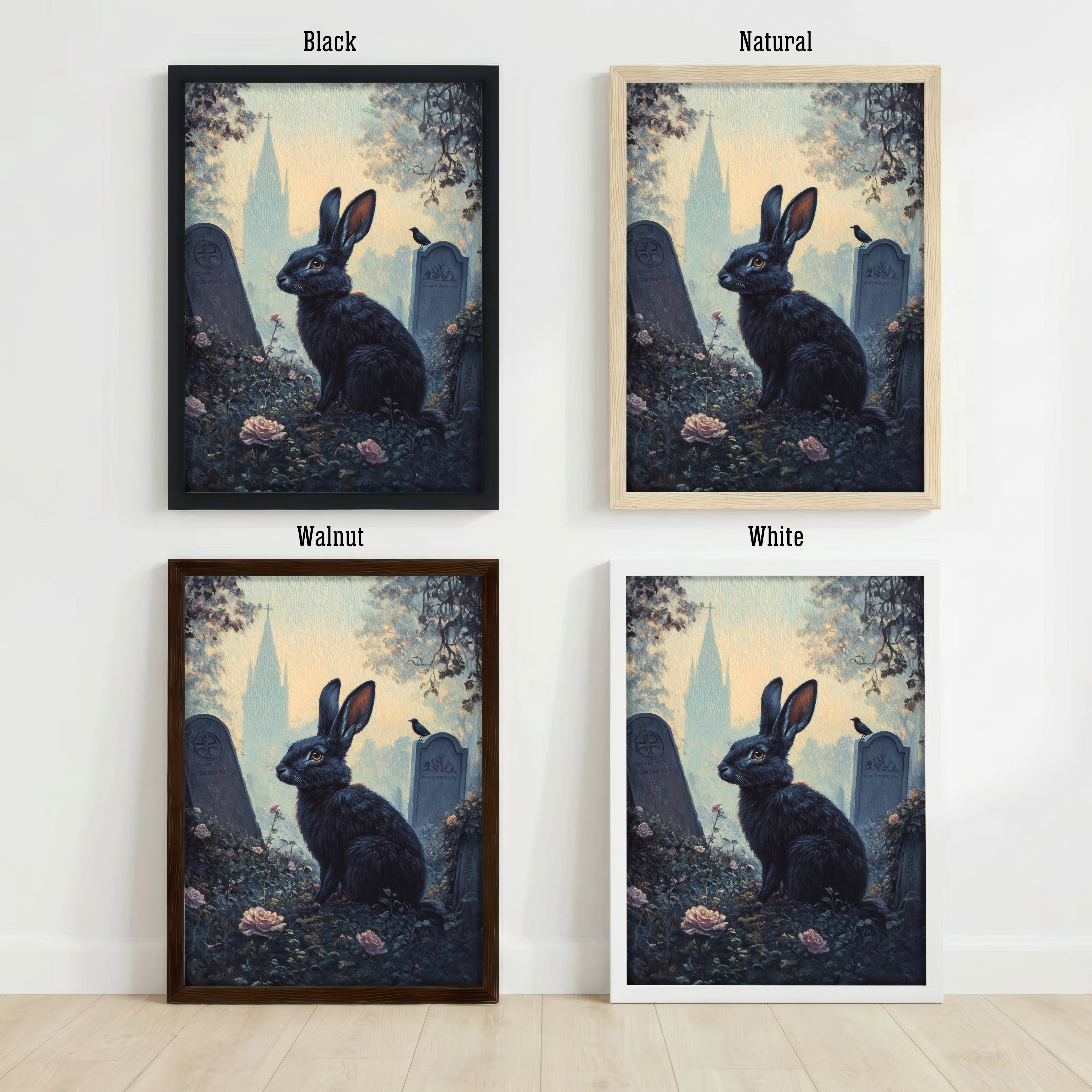 Gothic Black Rabbit Graveyard Art Print