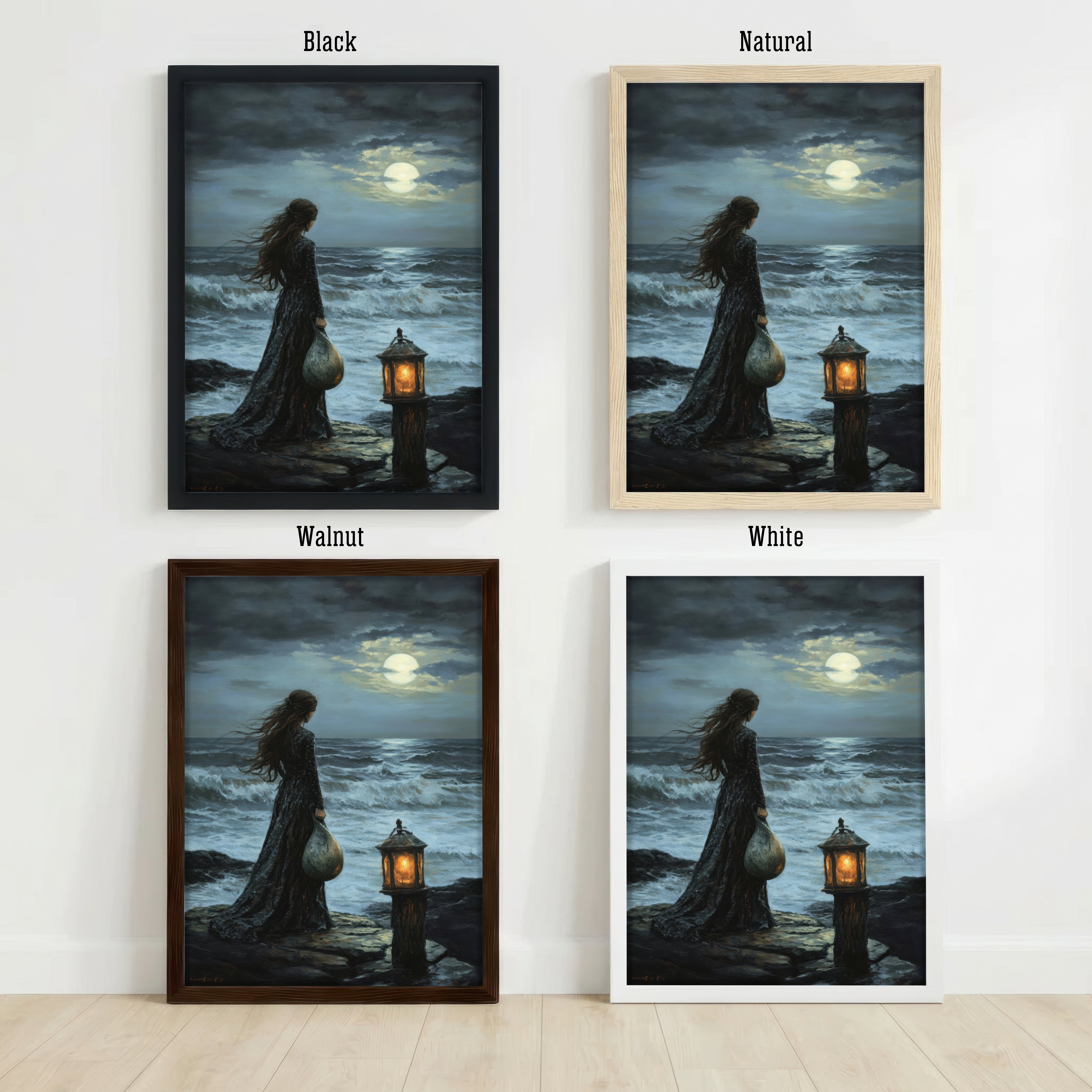 Moonlit Seaside Woman Art Print