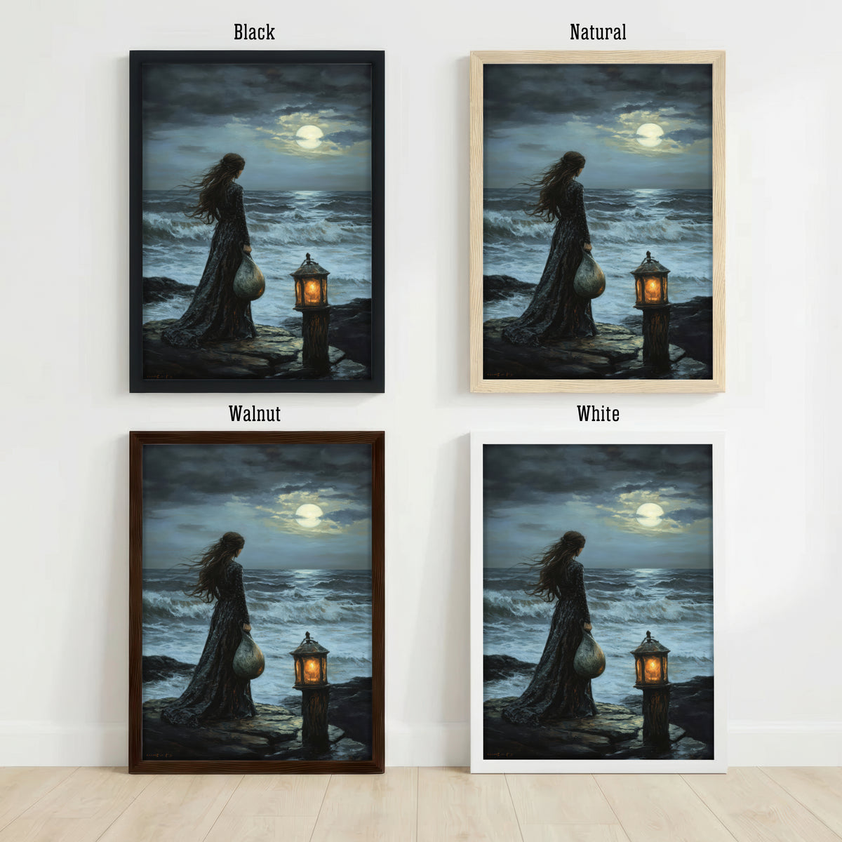 Moonlit Seaside Woman Art Print