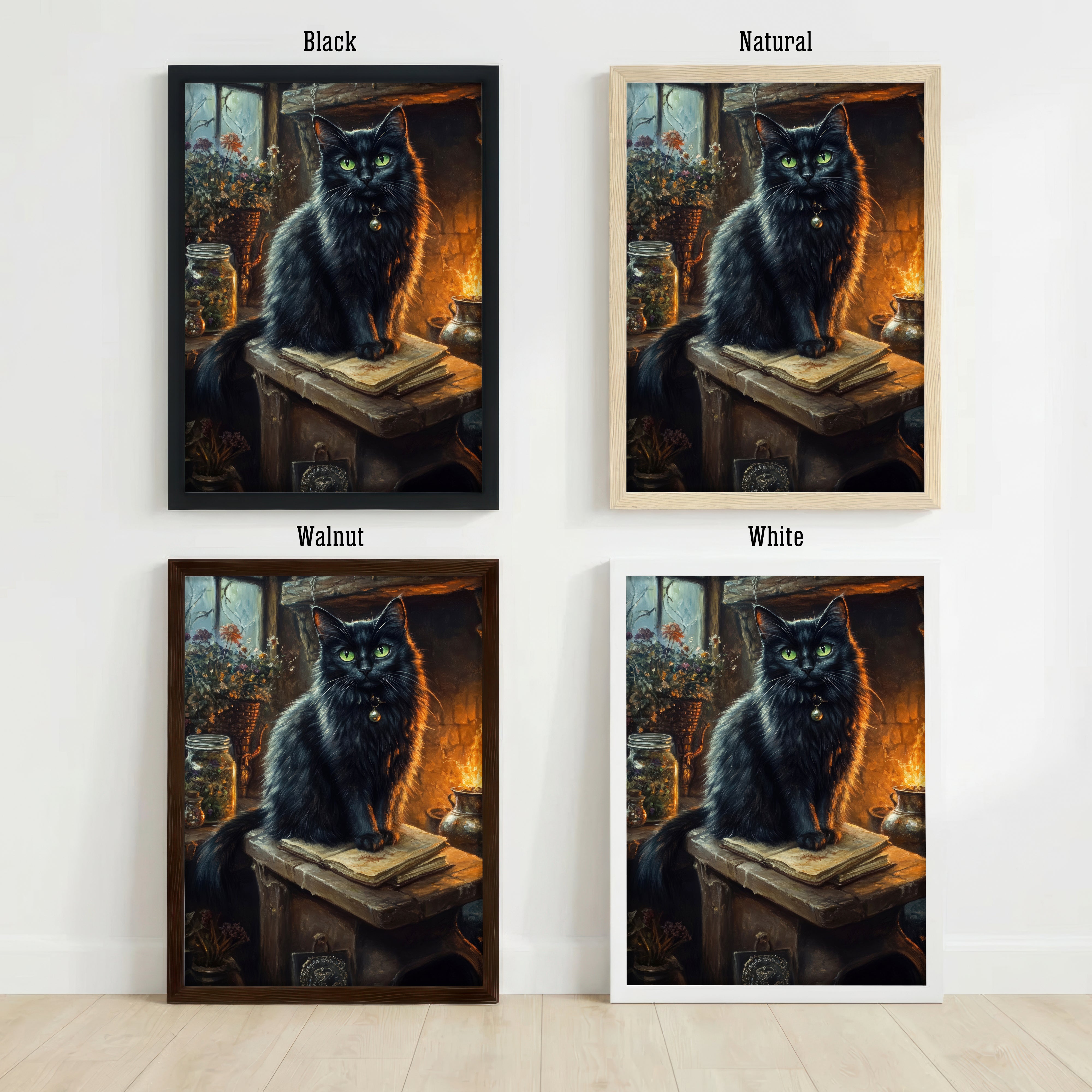 Black Cat Dark Academia Art Print