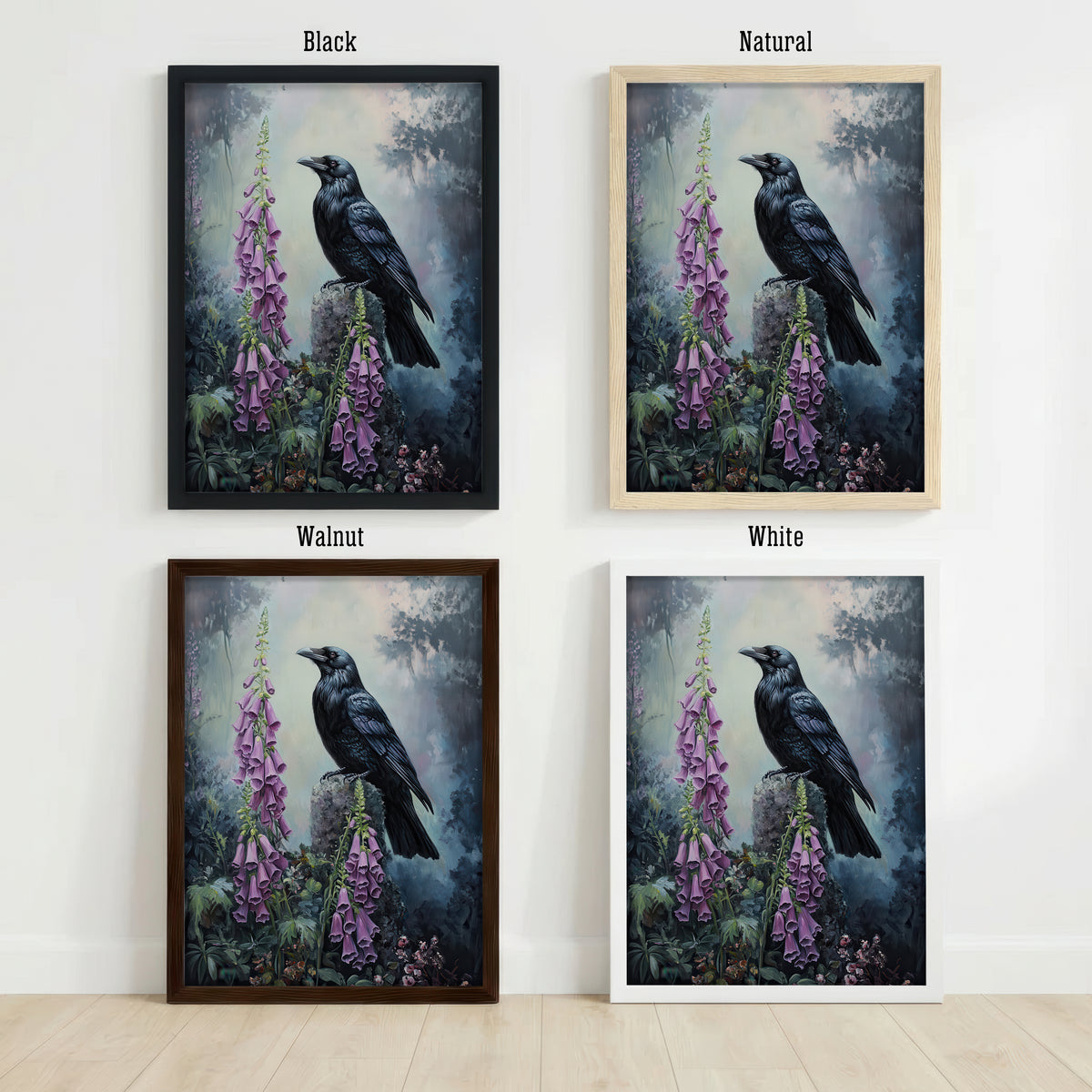 Raven and Foxgloves Botanical Art Print