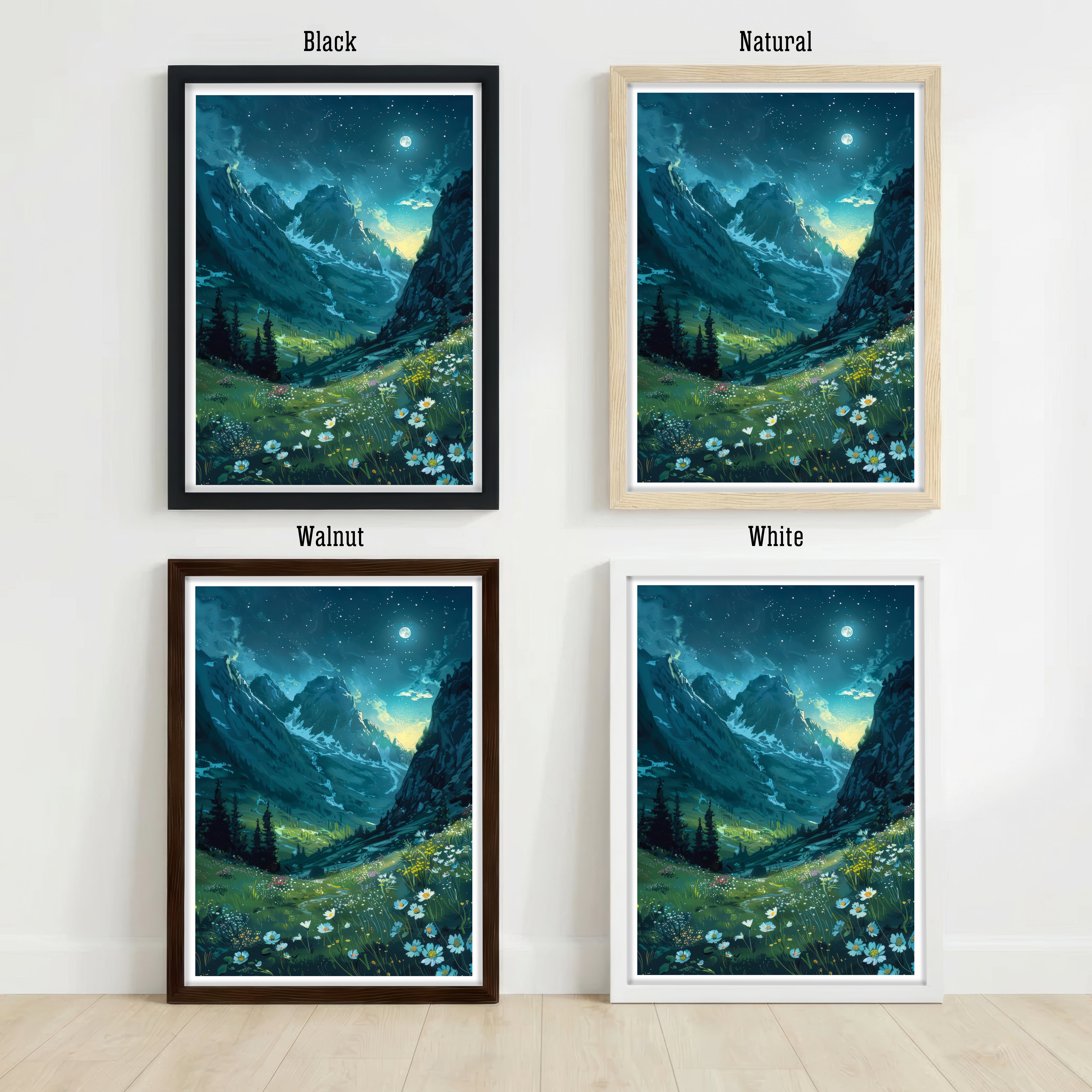 Moonlit Mountain Meadow Art Print