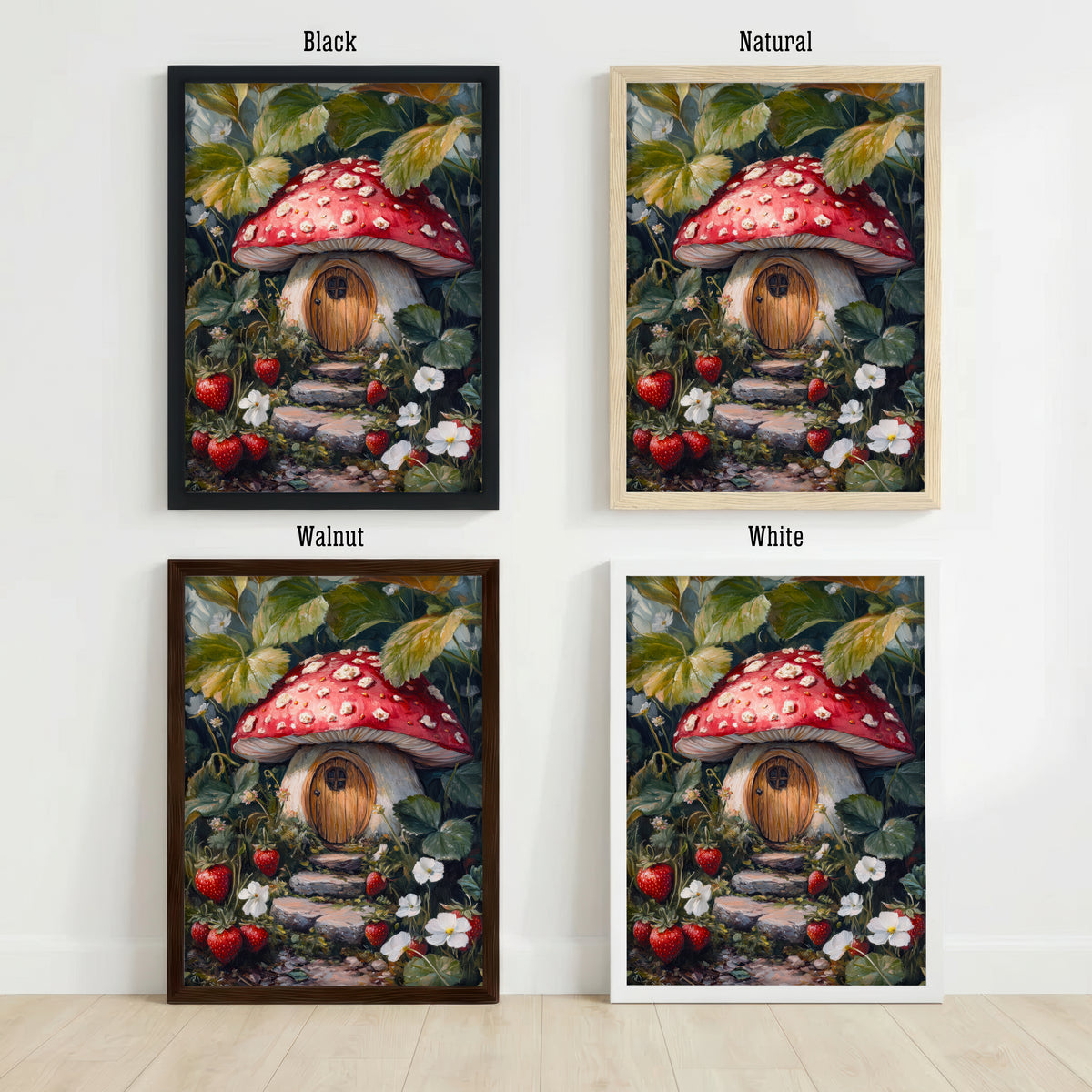 Strawberry Mushroom Cottage Art Print