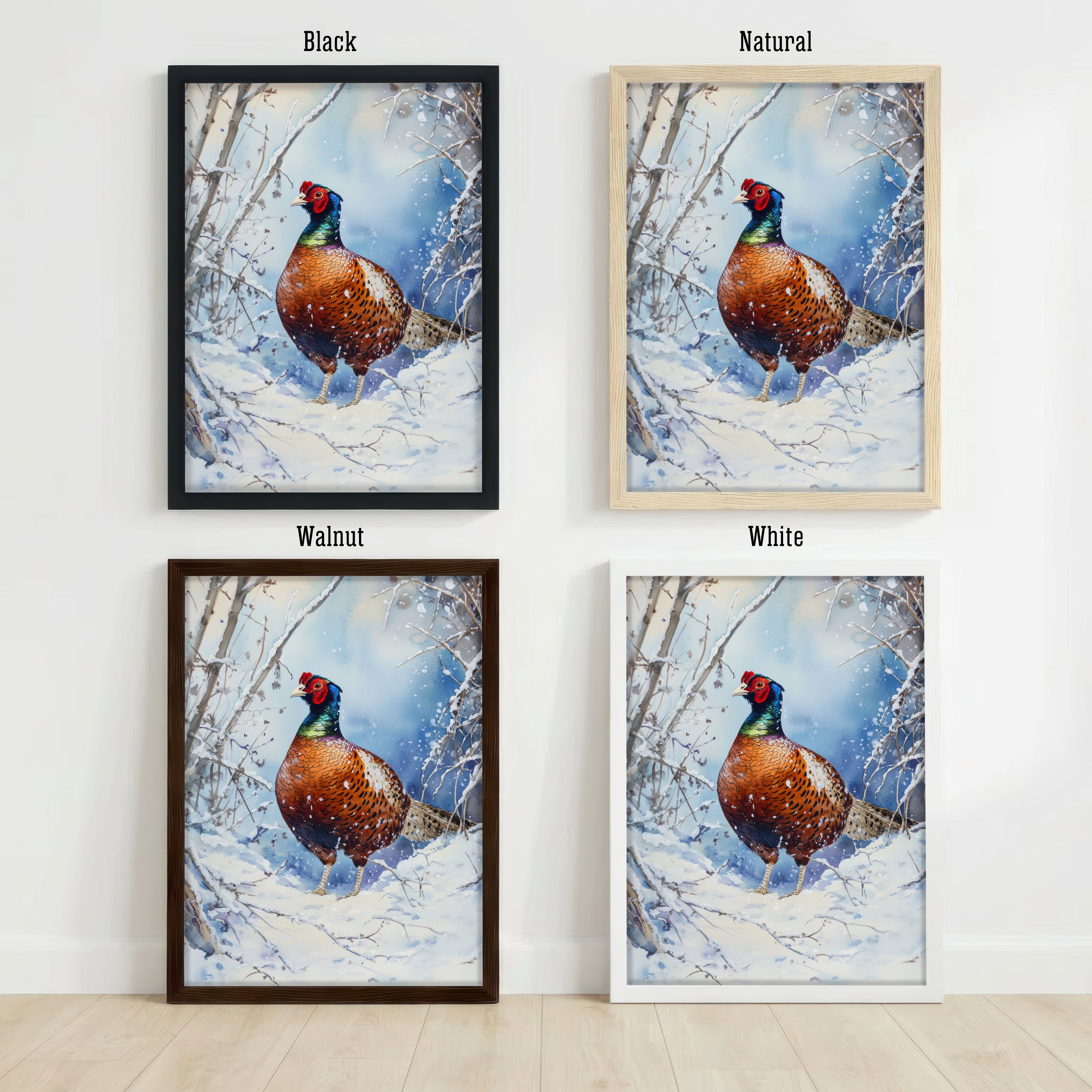 Snowy Pheasant Watercolour Art Print