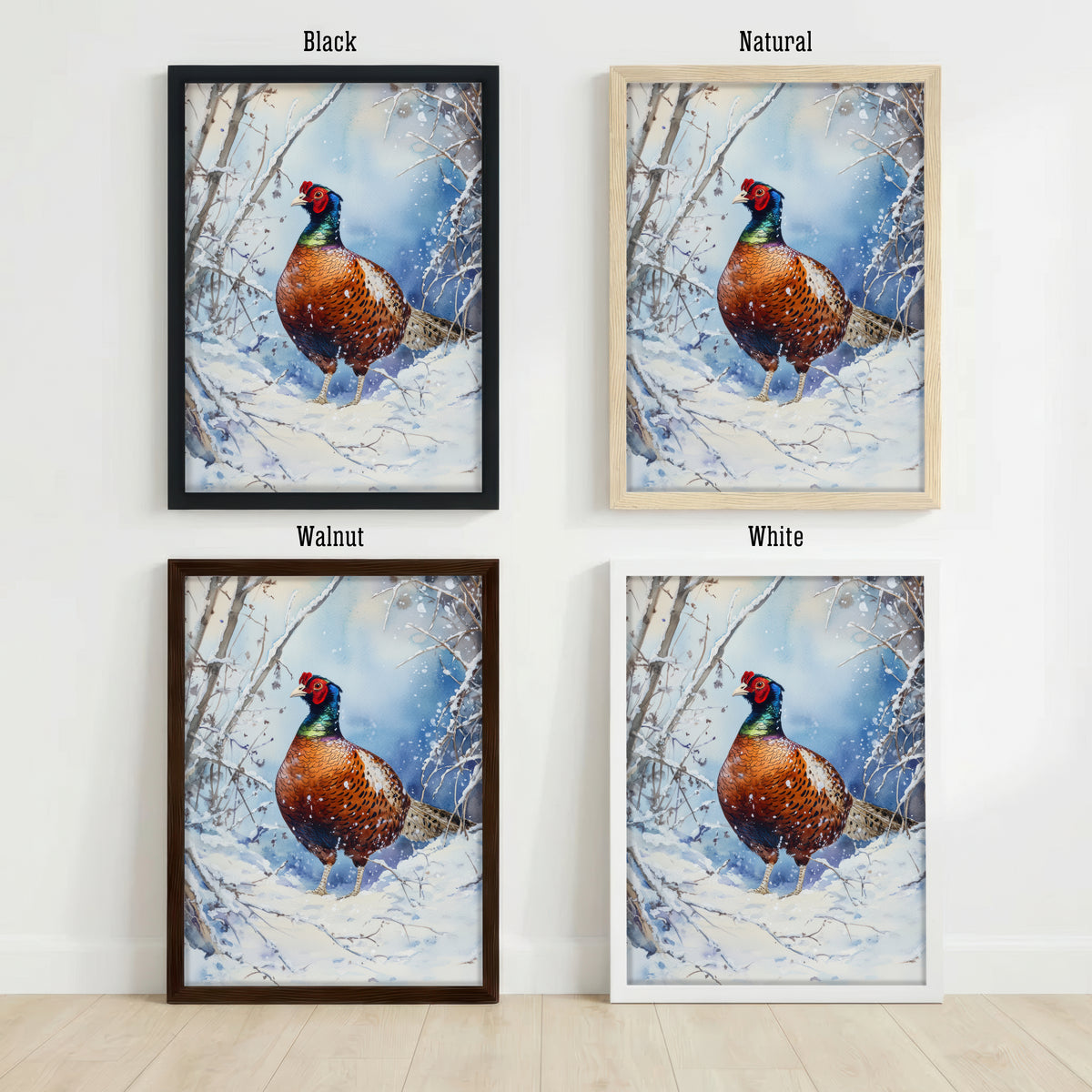 Snowy Pheasant Watercolour Art Print