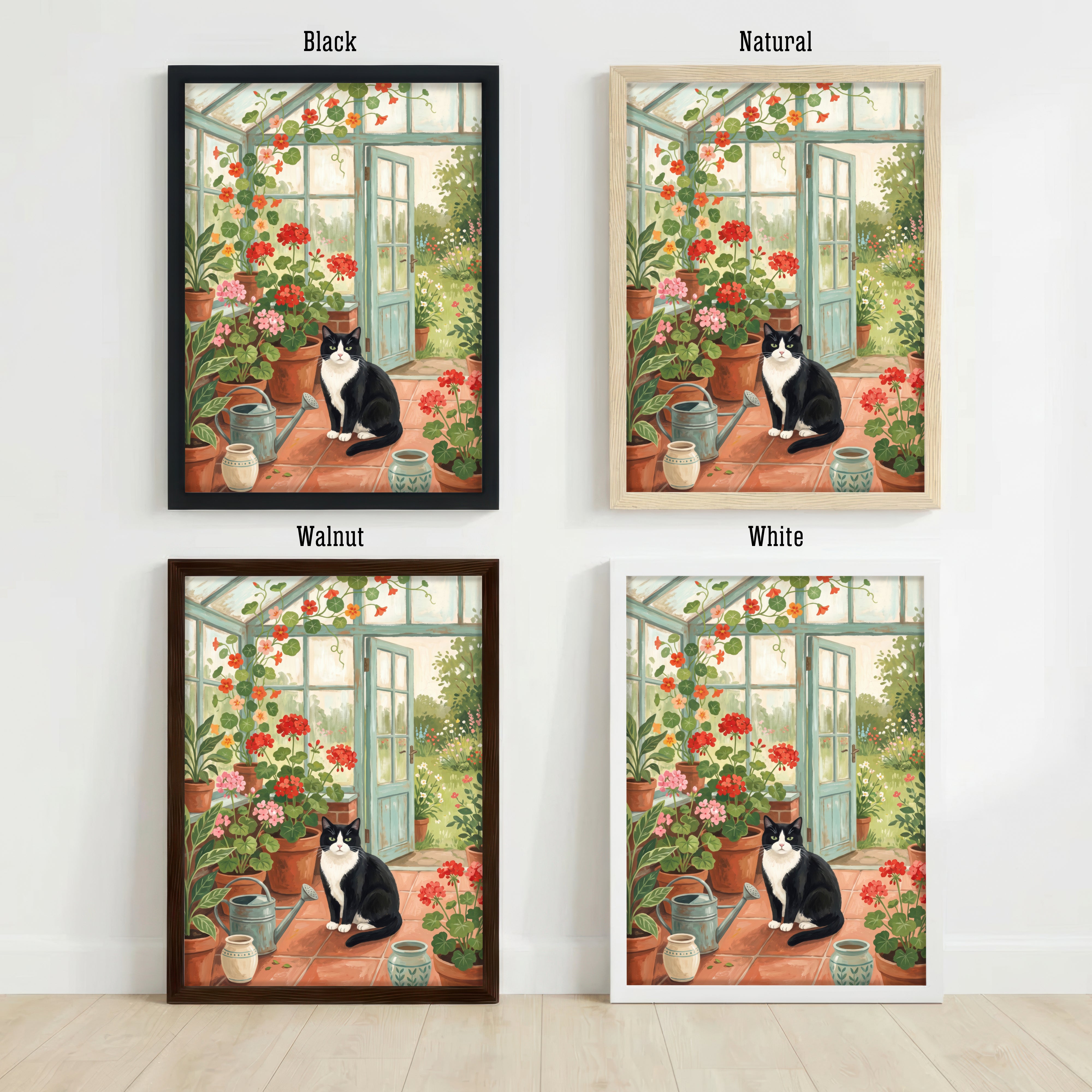 Tuxedo Cat Greenhouse Art Print