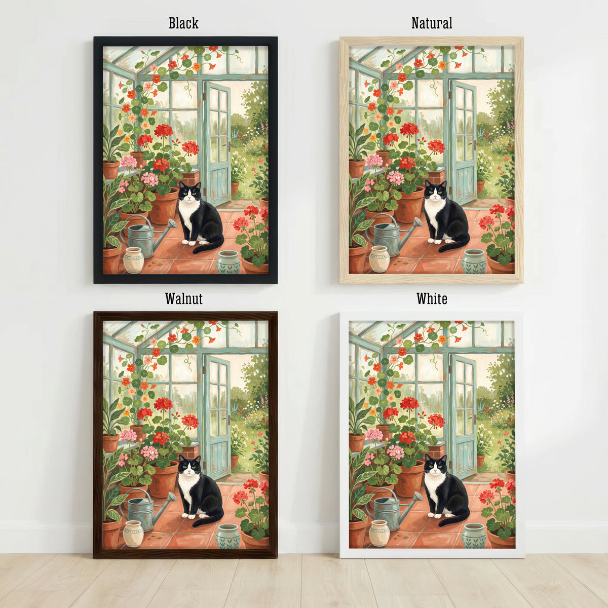Tuxedo Cat Greenhouse Art Print