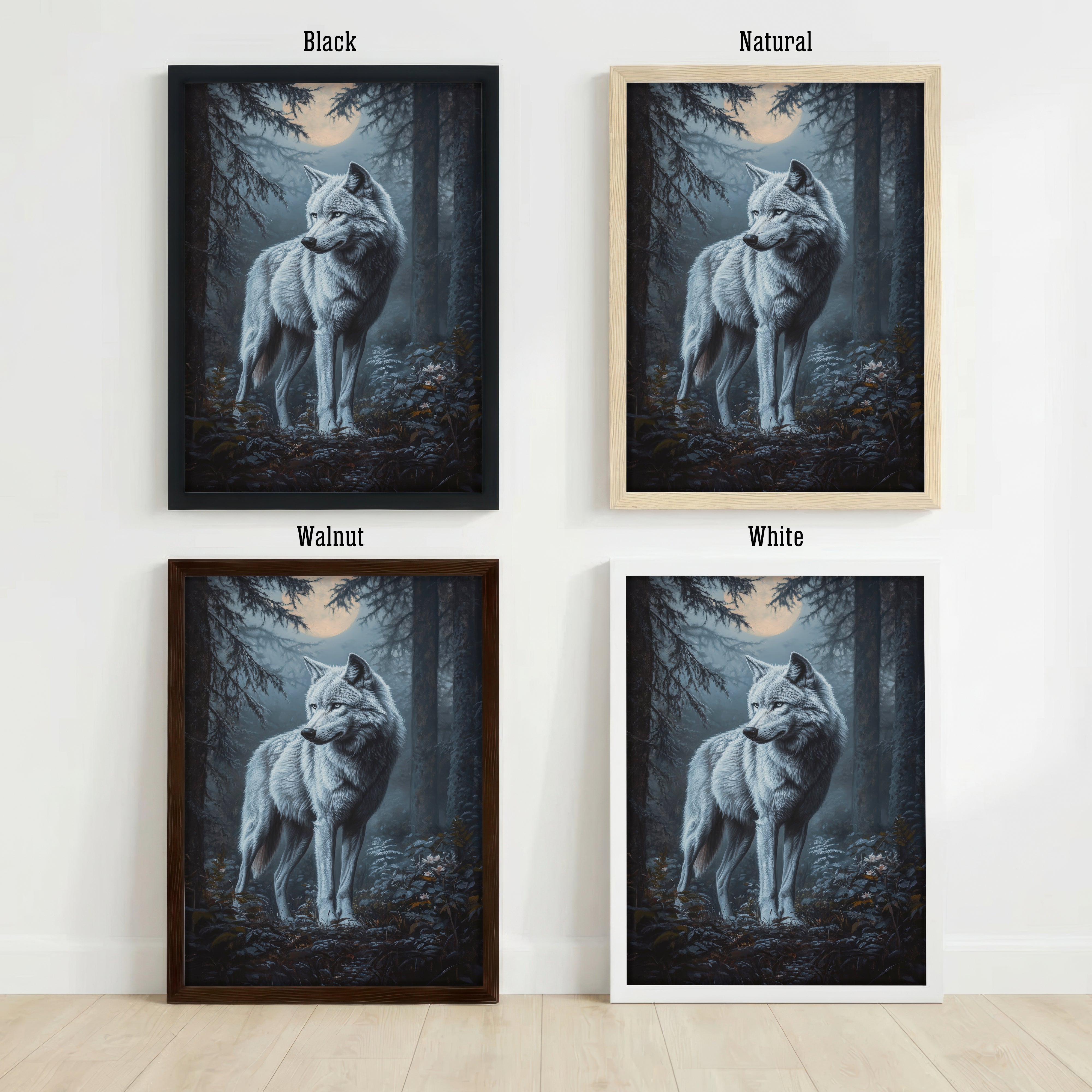 Moonlit Wolf Forest Art Print